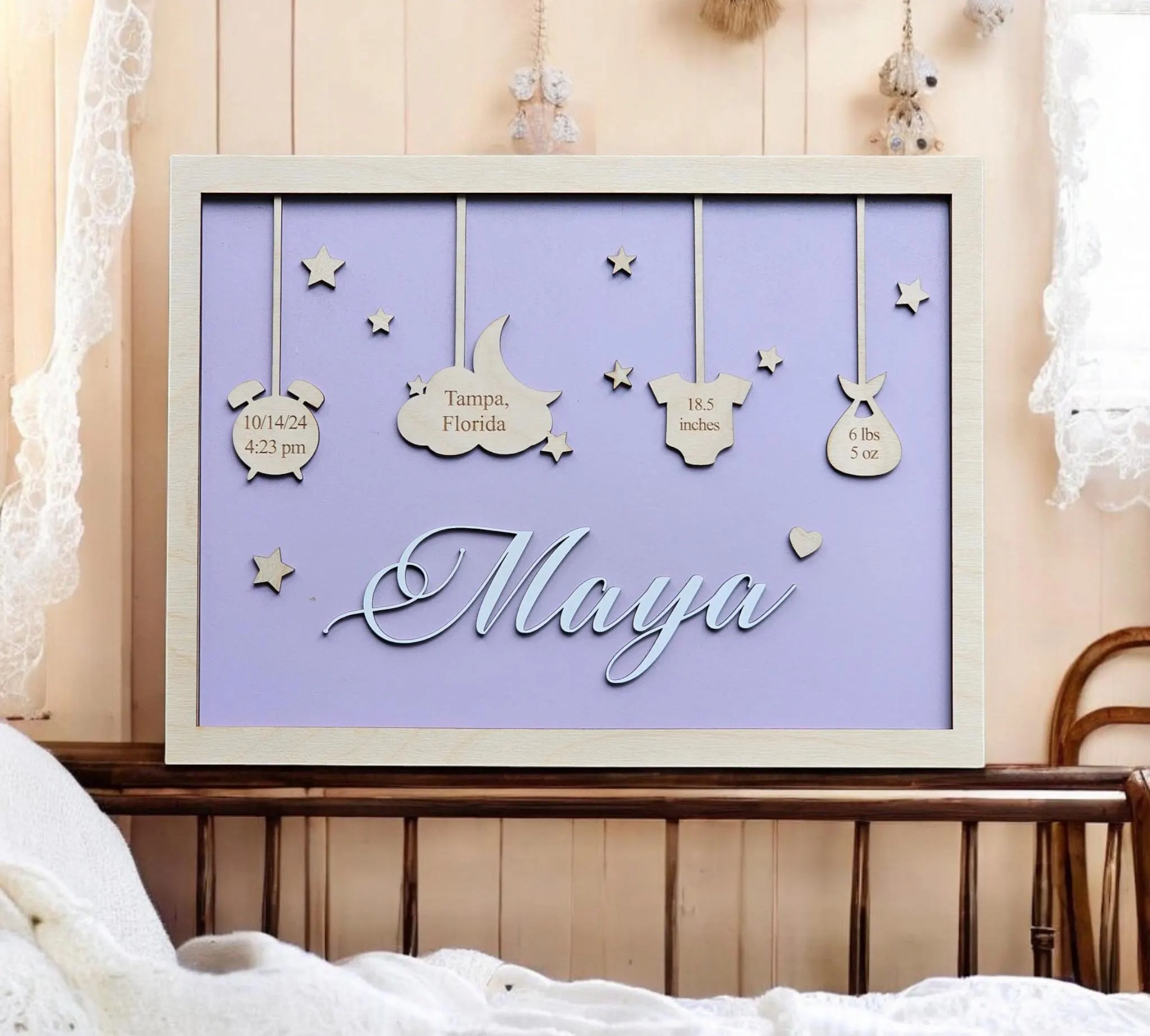 Personalized Baby Birth Stat Sign: Custom Baltic Birch Wood Nursery Decor - image 5