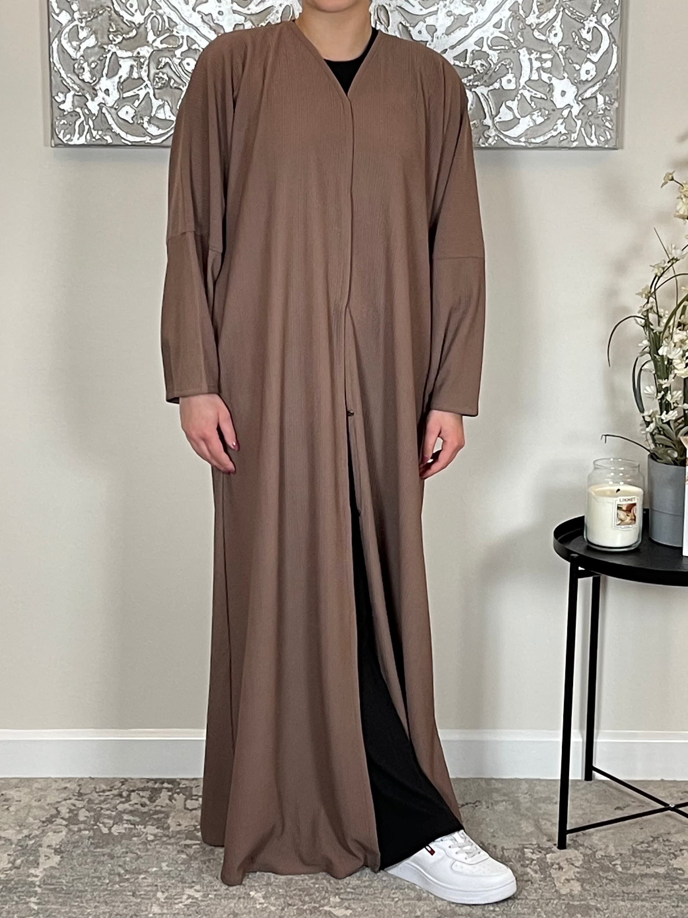 Mocha Ribbed Abaya Coat - image 4