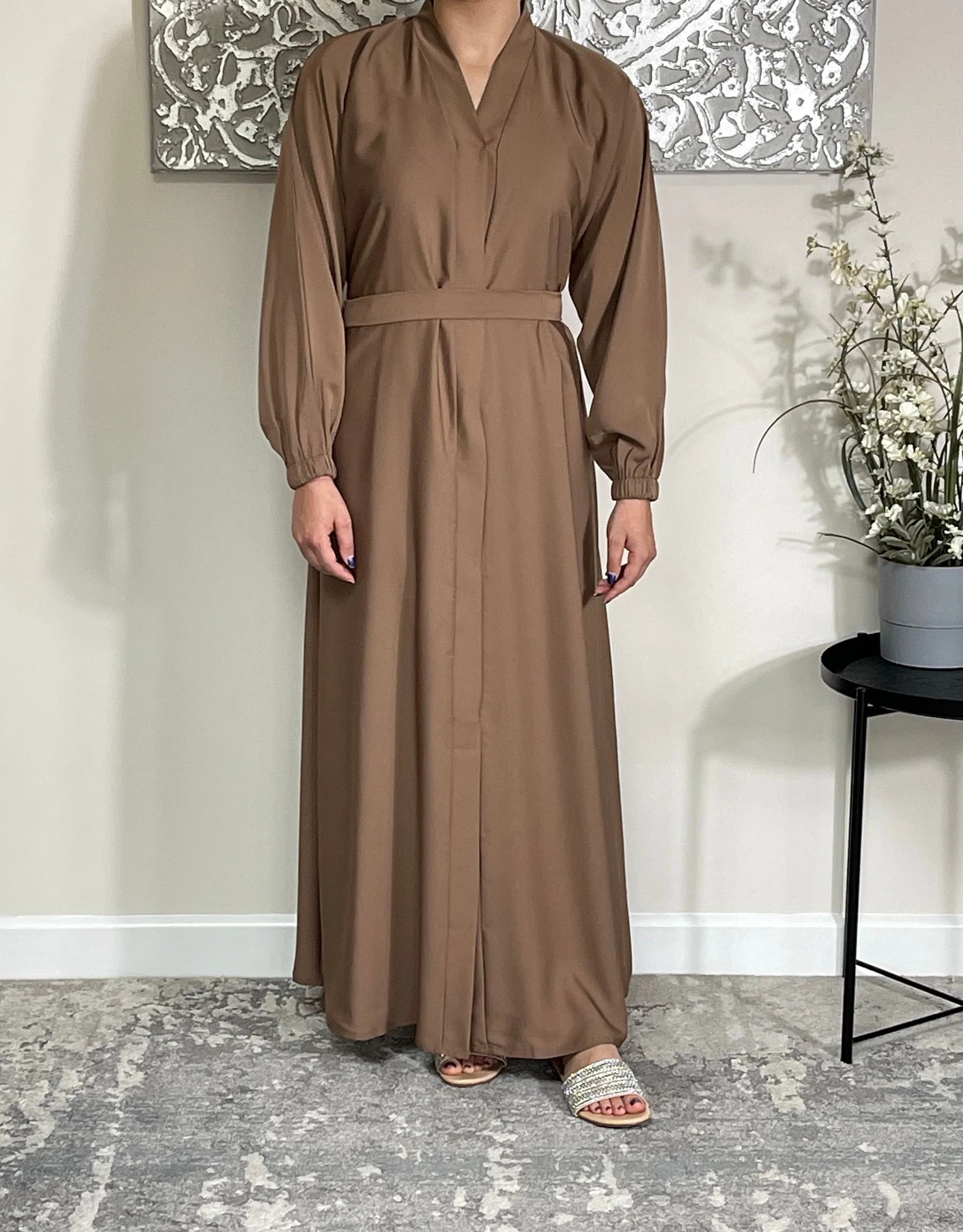 Premium Taupe Nida Open Abaya - image 2