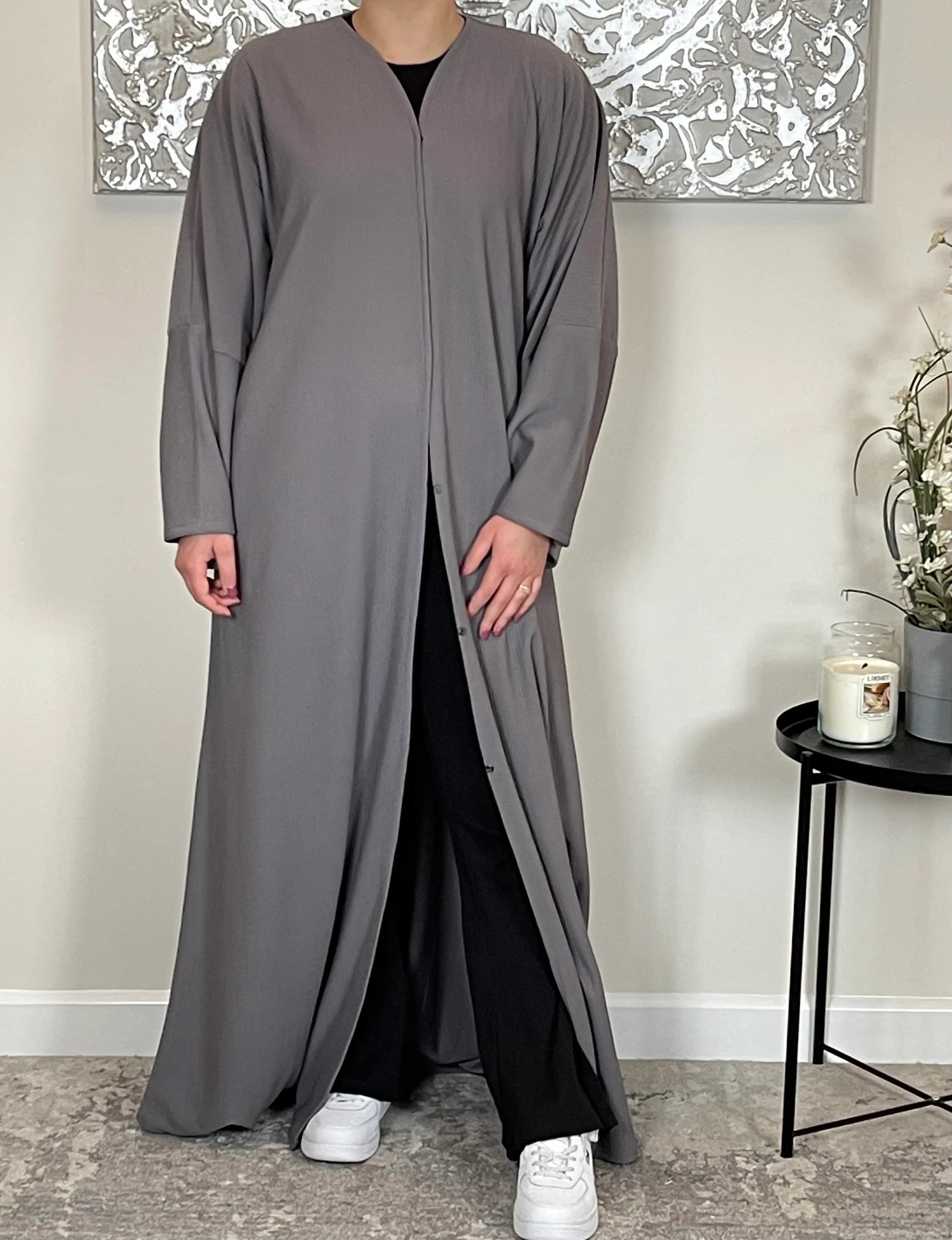 Grey Ribbed Abaya Coat - image 4