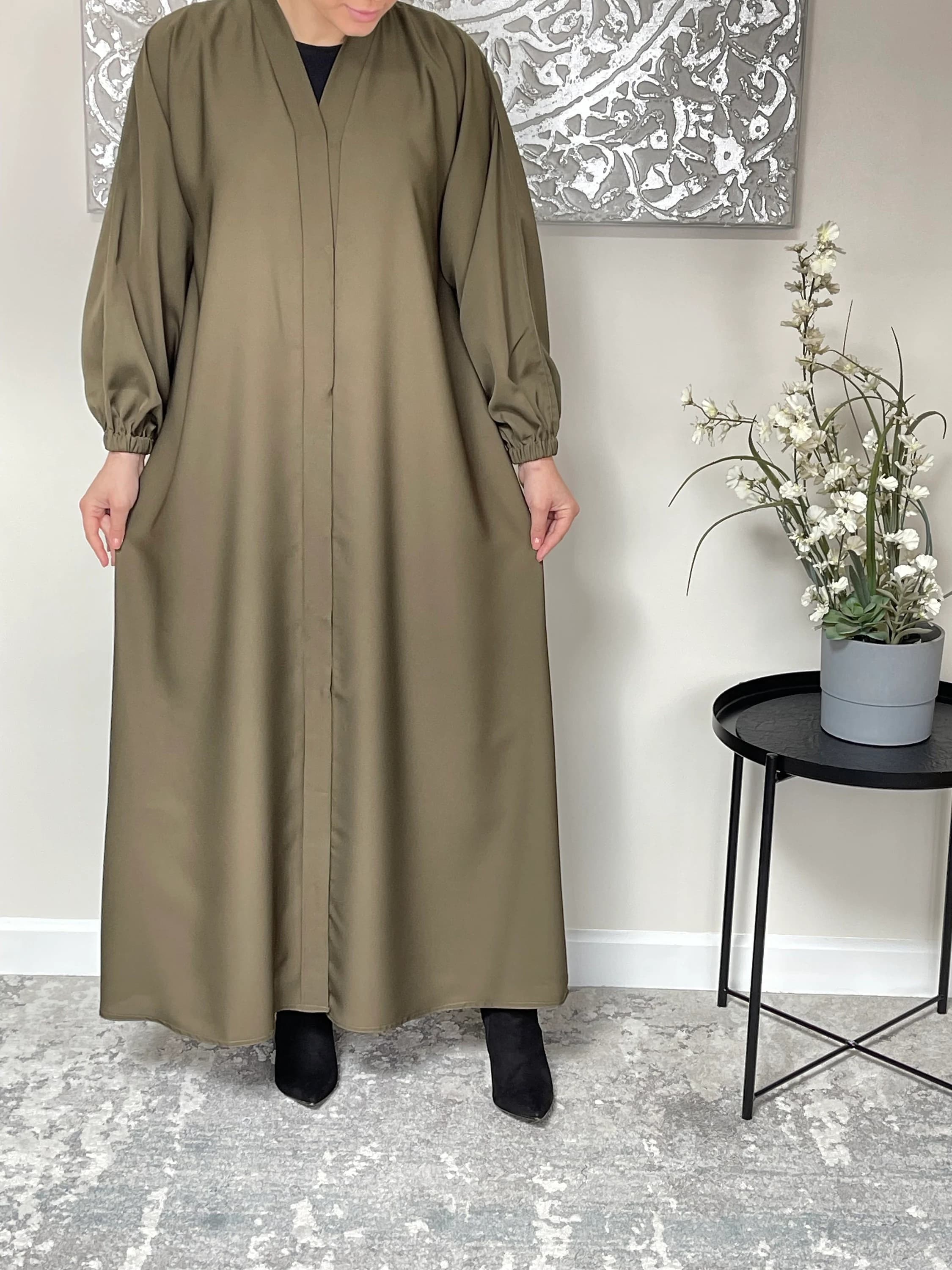 Olive Green Nida Open Abaya - image 4