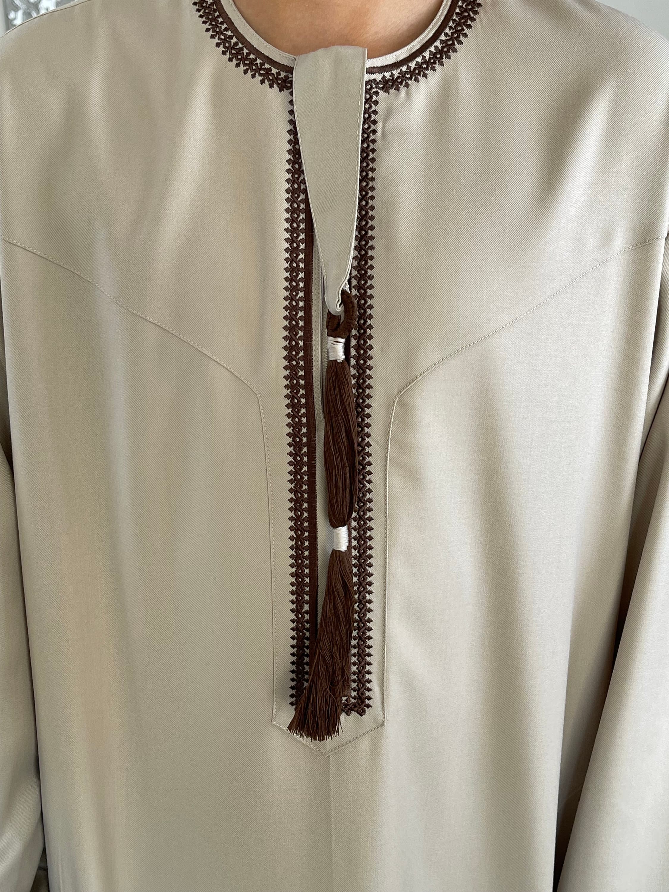 Boys Beige Embroidered Omani Thobe - image 3