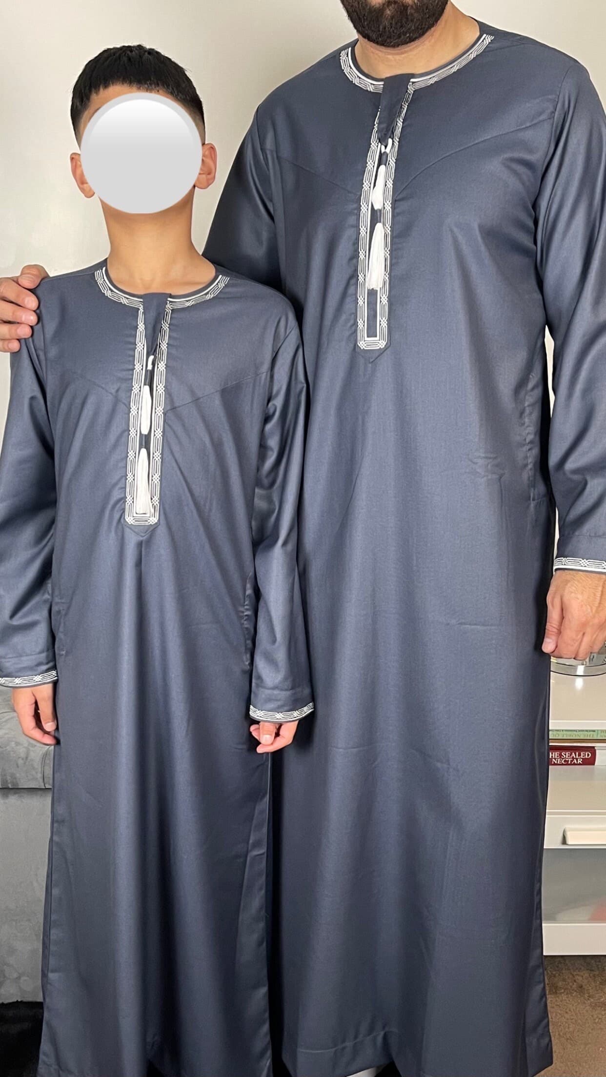 Boys Stone Blue Embroidered Omani Thobe - image 5