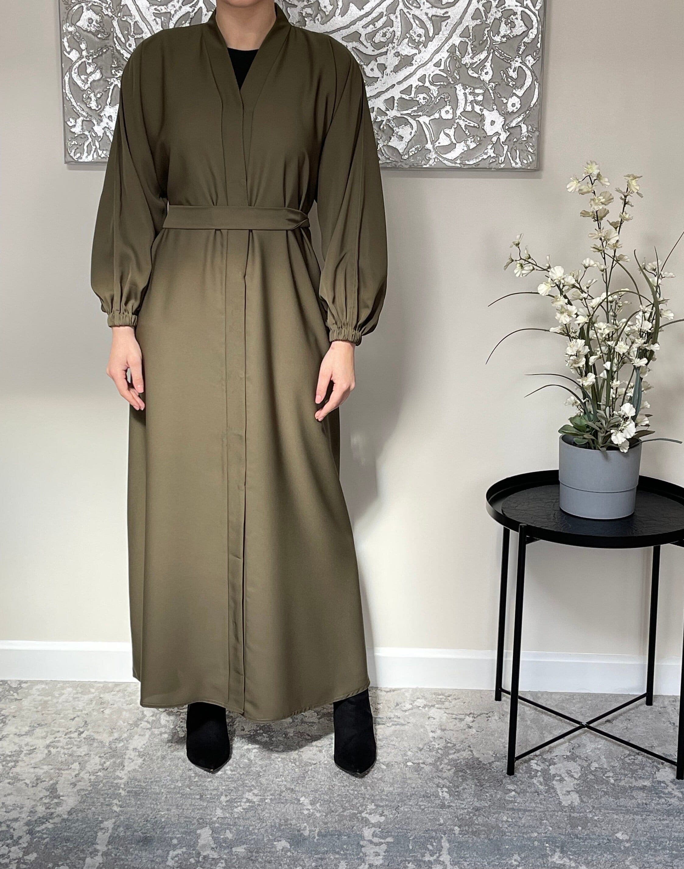 Olive Green Nida Open Abaya