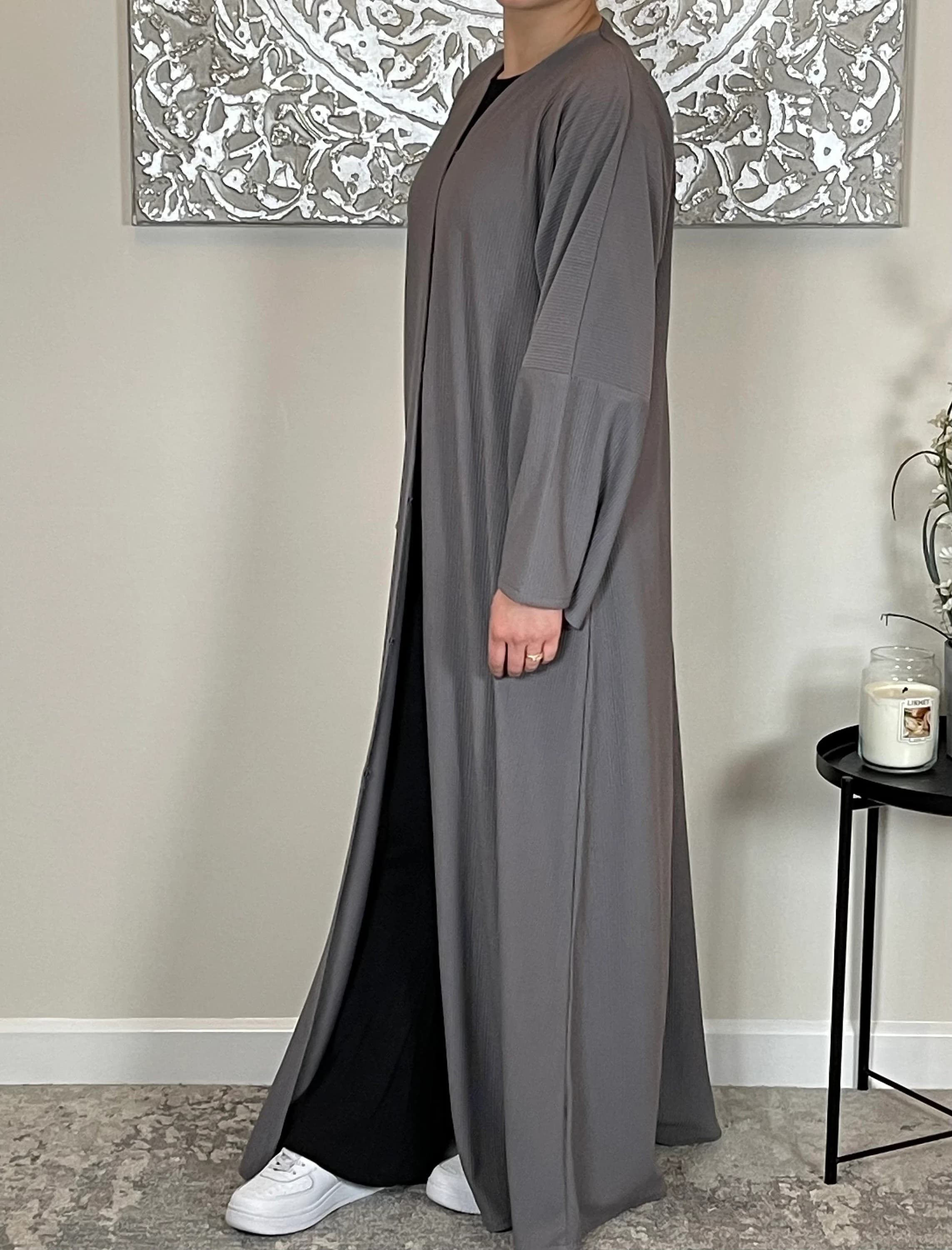 Grey Ribbed Abaya Coat - image 5