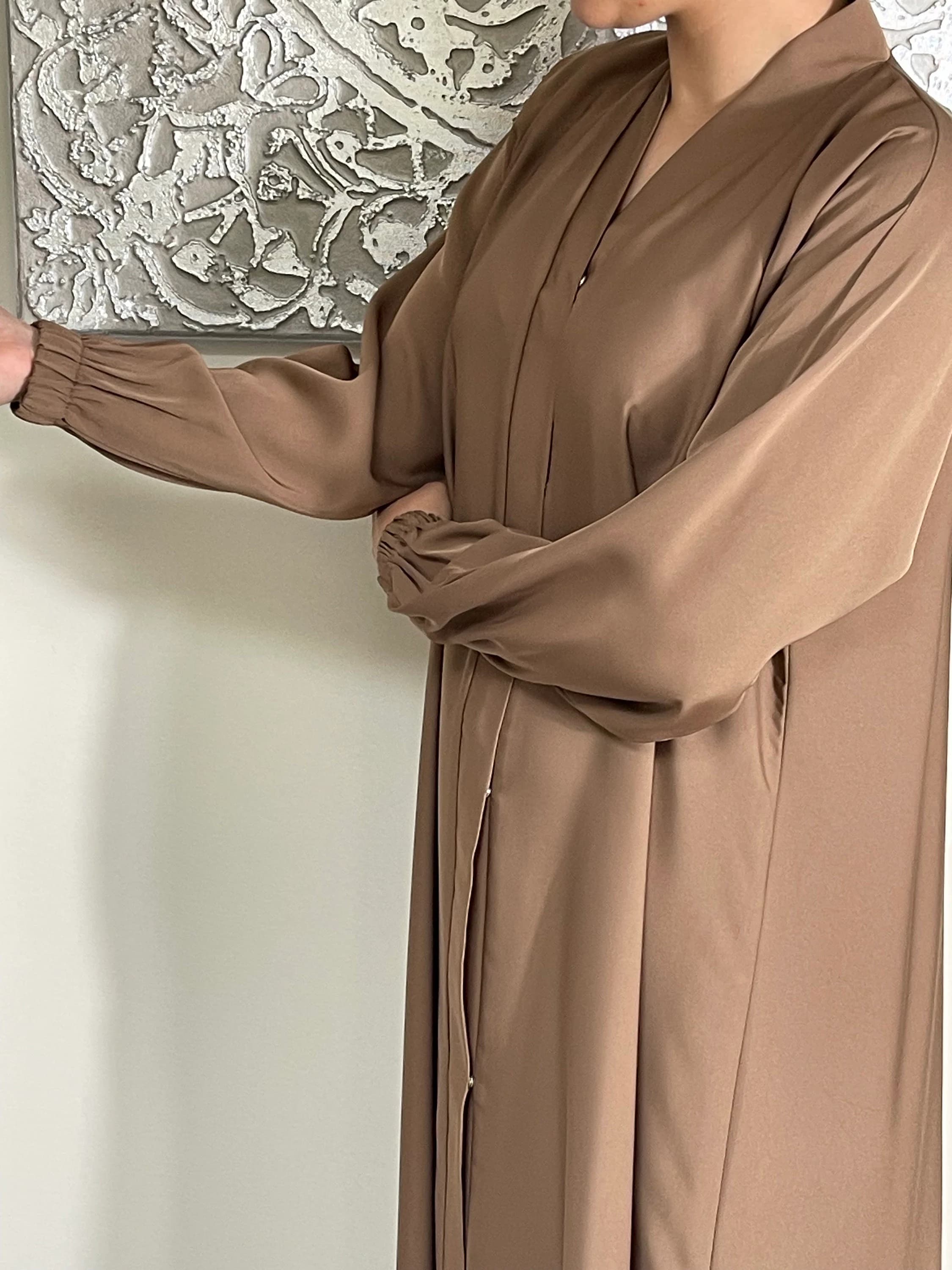 Premium Taupe Nida Open Abaya - image 4