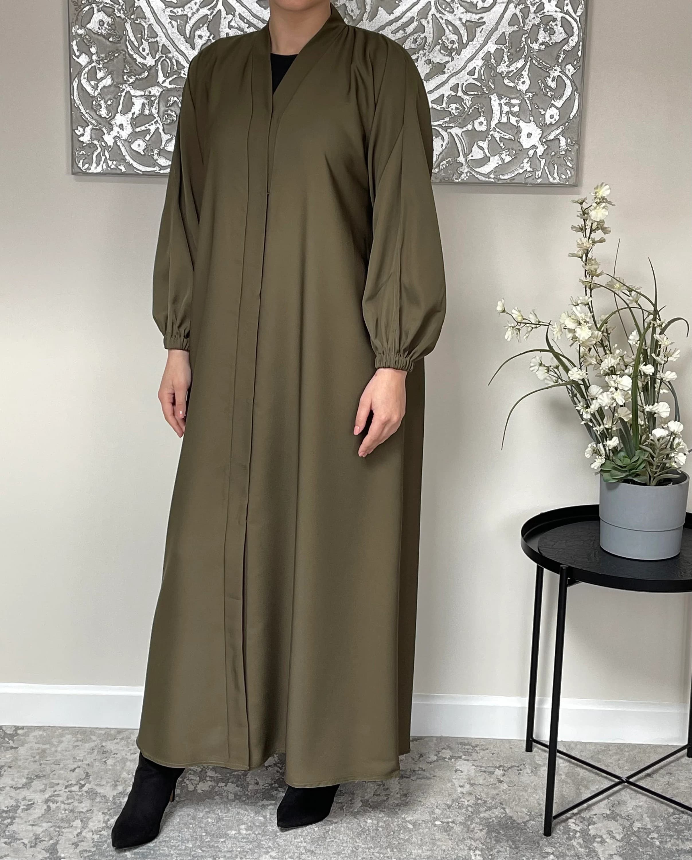 Olive Green Nida Open Abaya - image 3