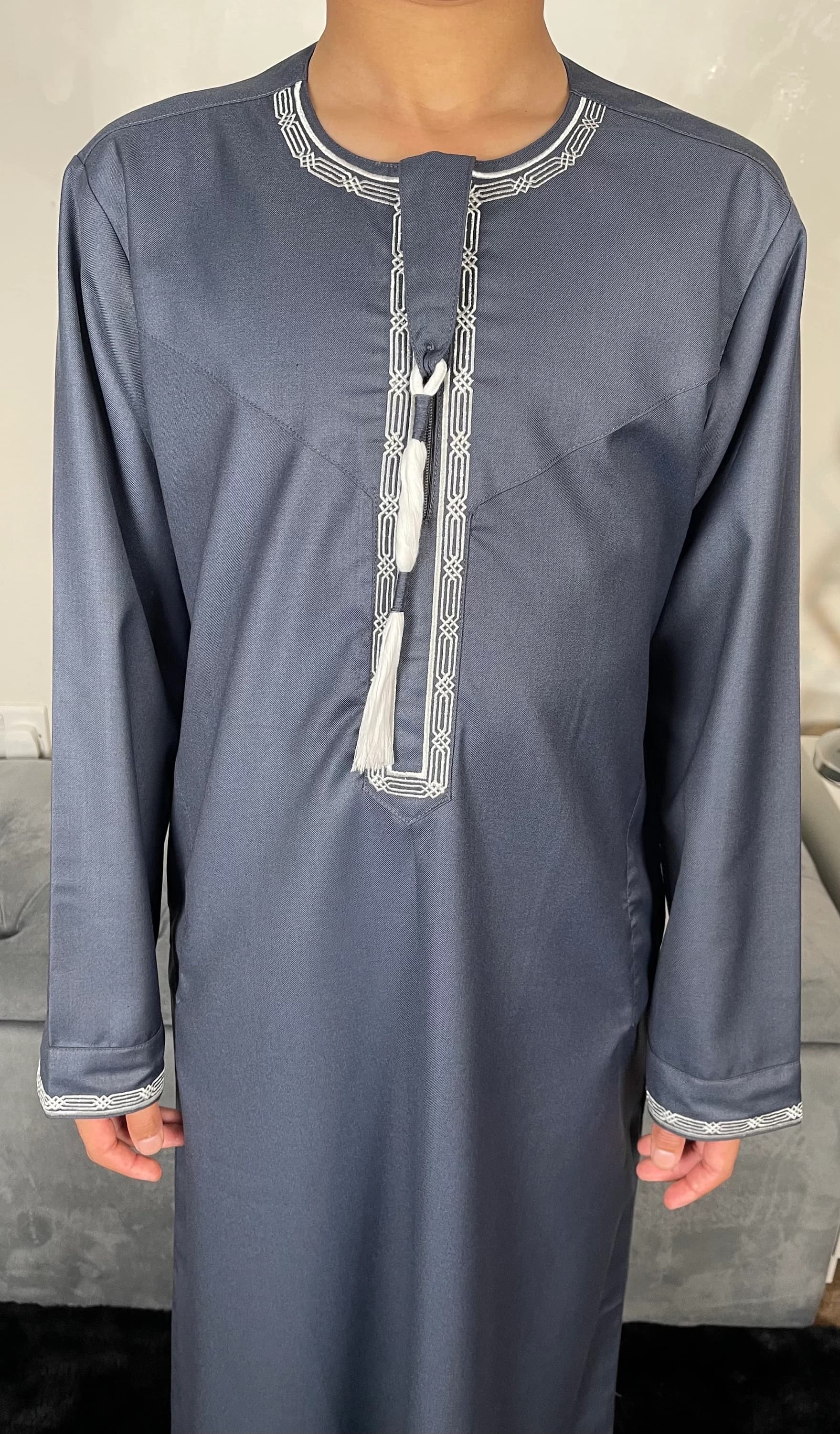Boys Stone Blue Embroidered Omani Thobe - image 3