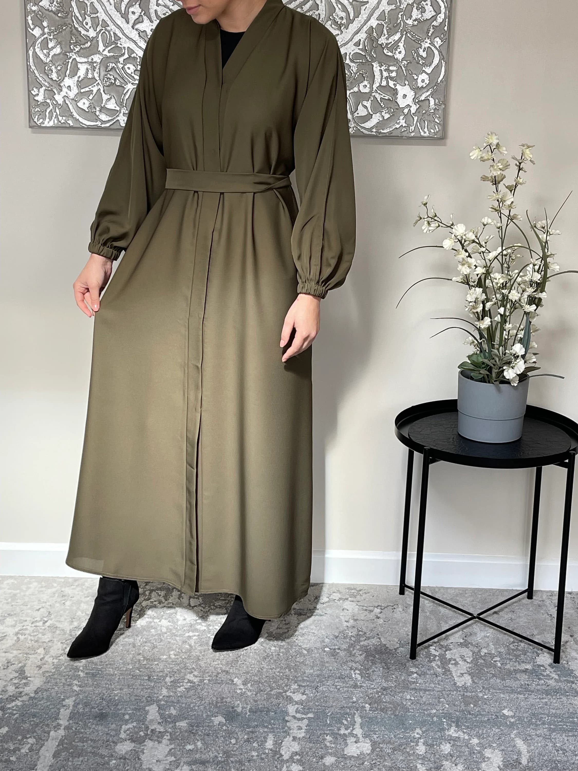 Olive Green Nida Open Abaya - image 5
