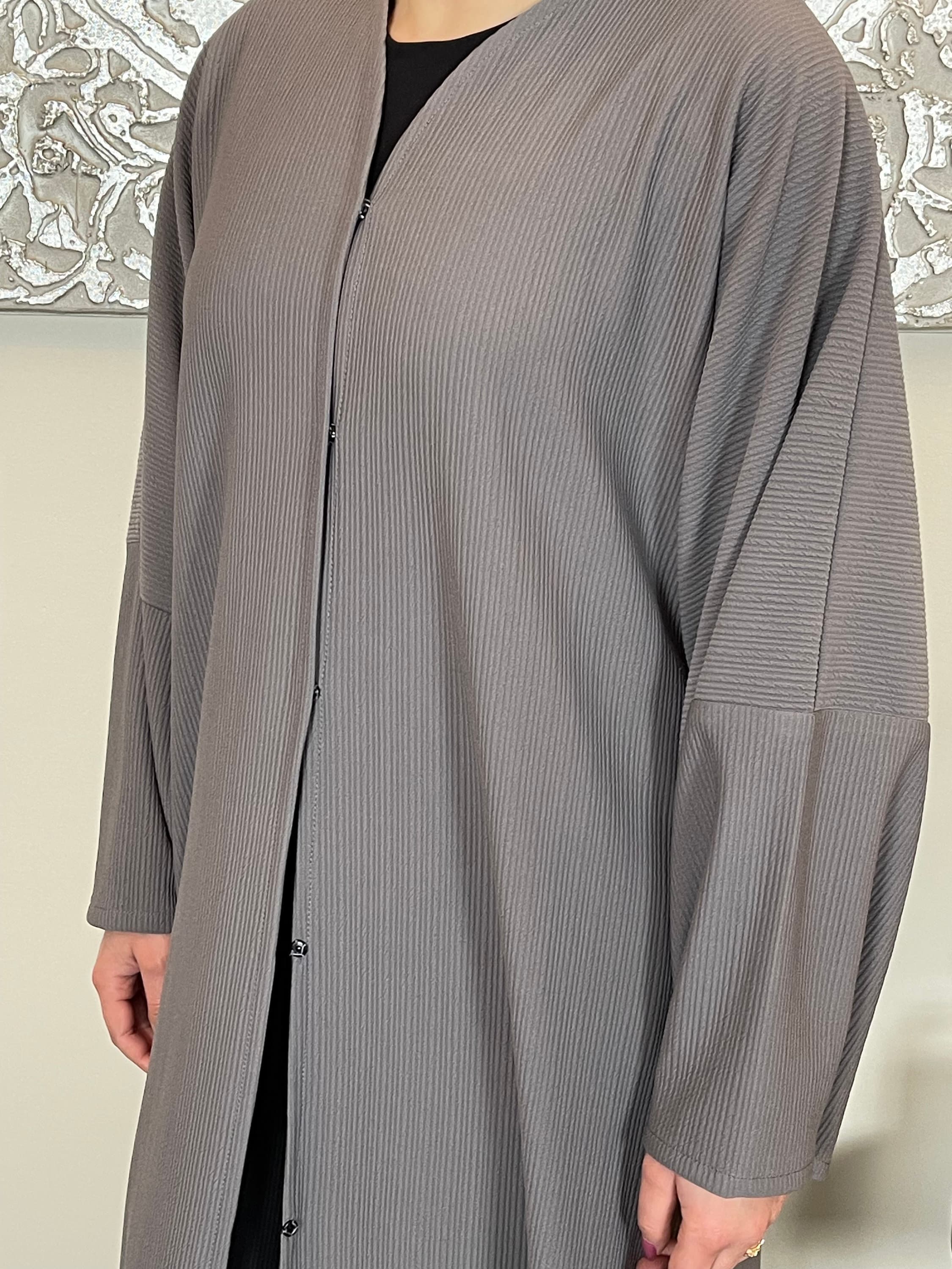 Grey Ribbed Abaya Coat - image 3
