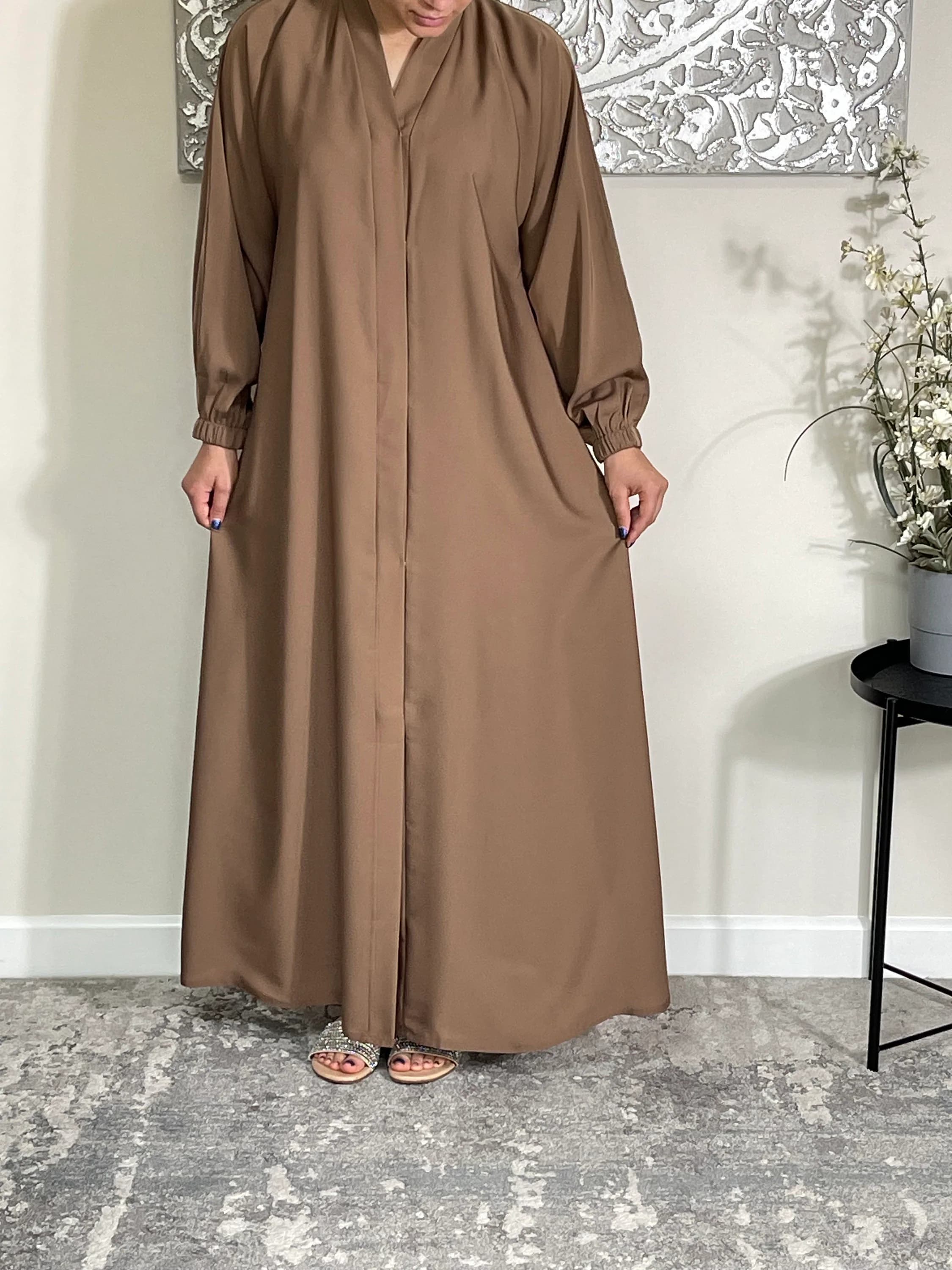 Premium Taupe Nida Open Abaya - image 5