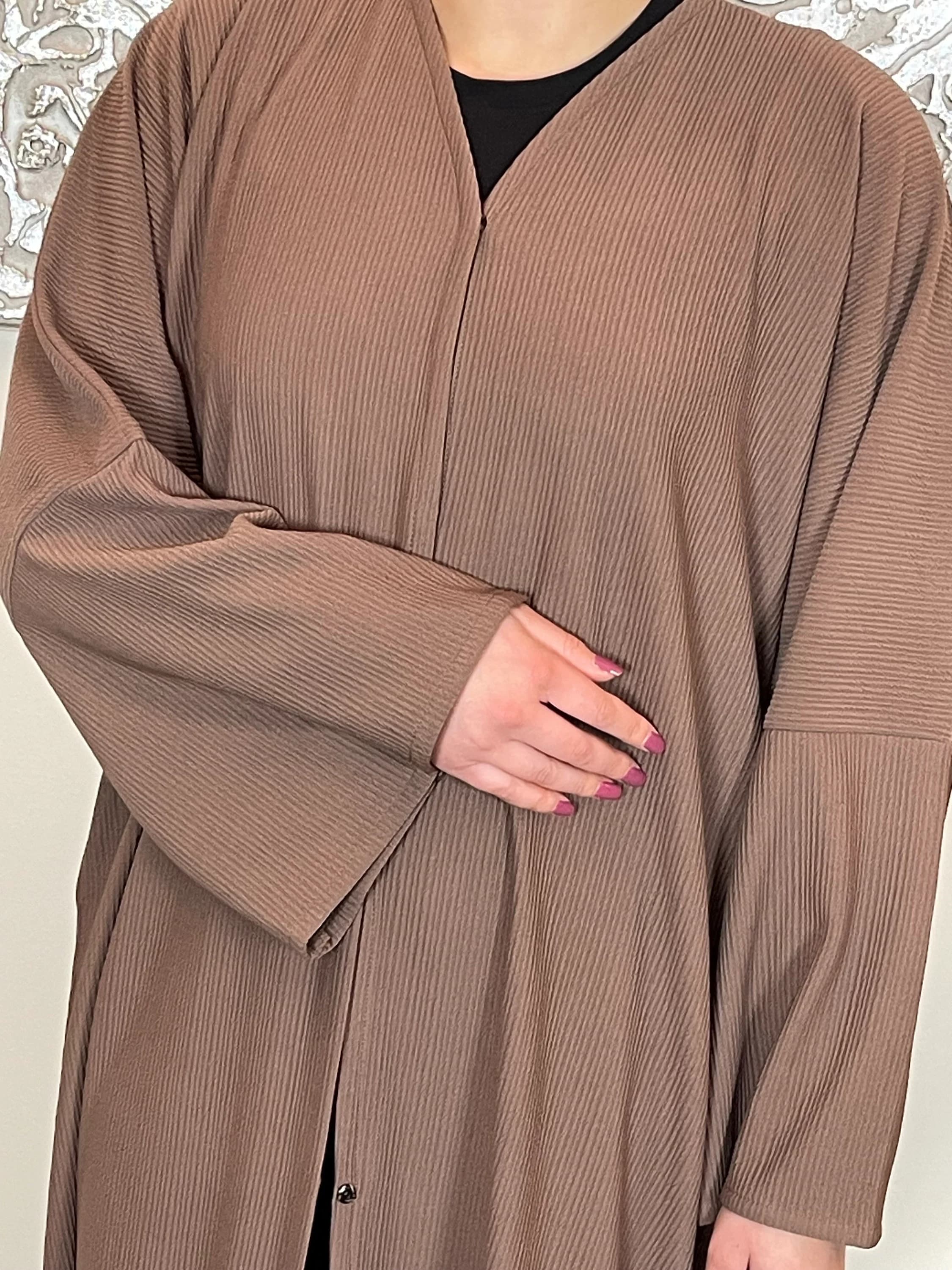 Mocha Ribbed Abaya Coat - image 3