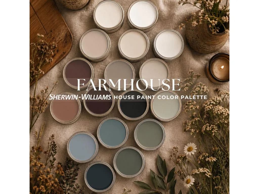 Farmhouse Paint Color Palette Sherwin Williams Whole home paint color scheme country house paint colors warm neutral paint colors 2026