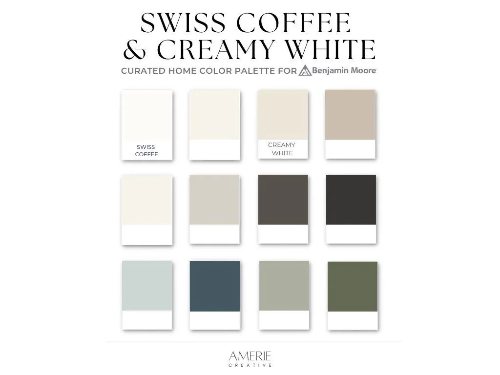 Swiss Coffee Benjamin Moore Creamy White Benjamin Moore Paint Color Palette | Whole house paint color scheme earthy neutral paint colors