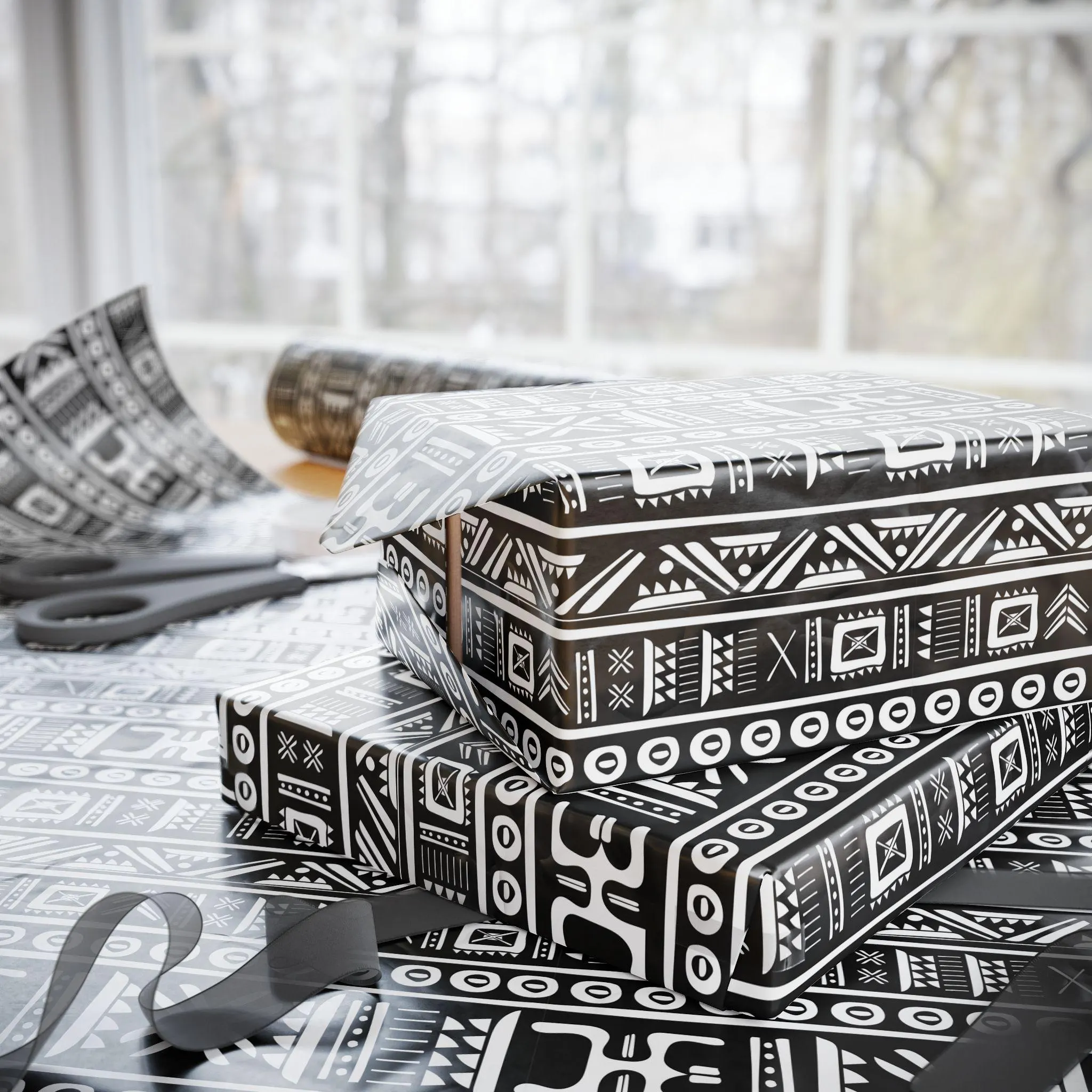 Black and White African Tribal Wrapping Paper - image 3