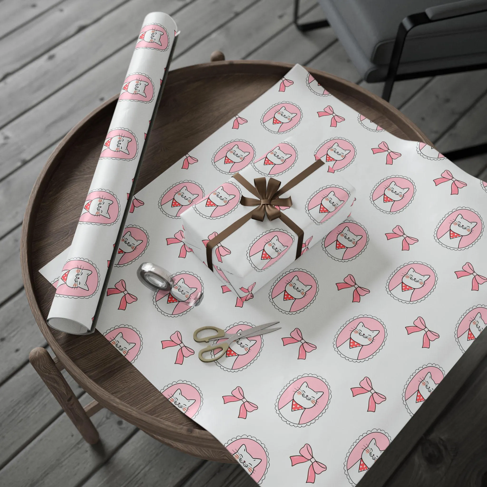 Coquette Cat Gift Wrap: Pink Bows, Birthday Paper - image 5