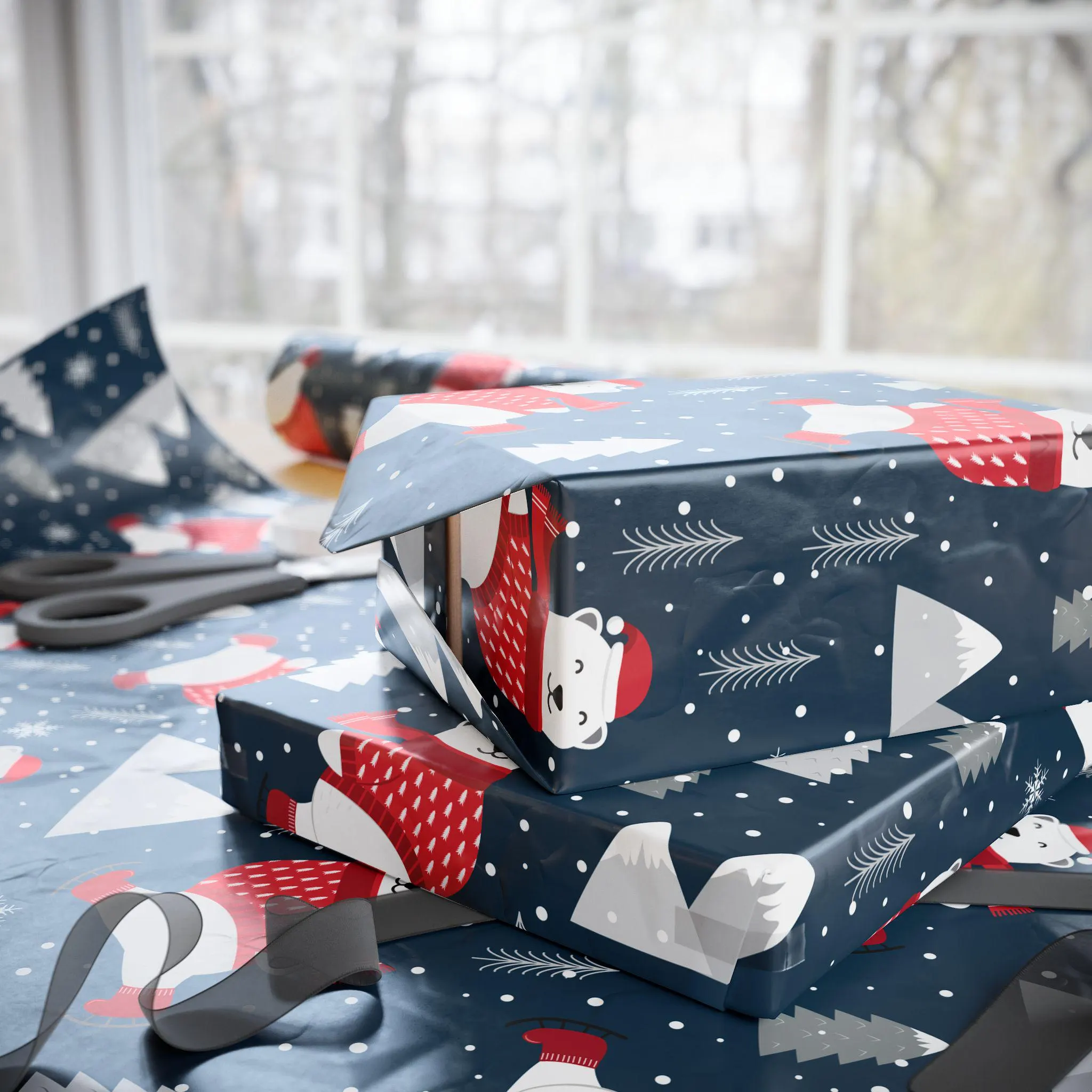 Polar Bear Christmas Gift Wrap, Winter Holiday Paper - image 4