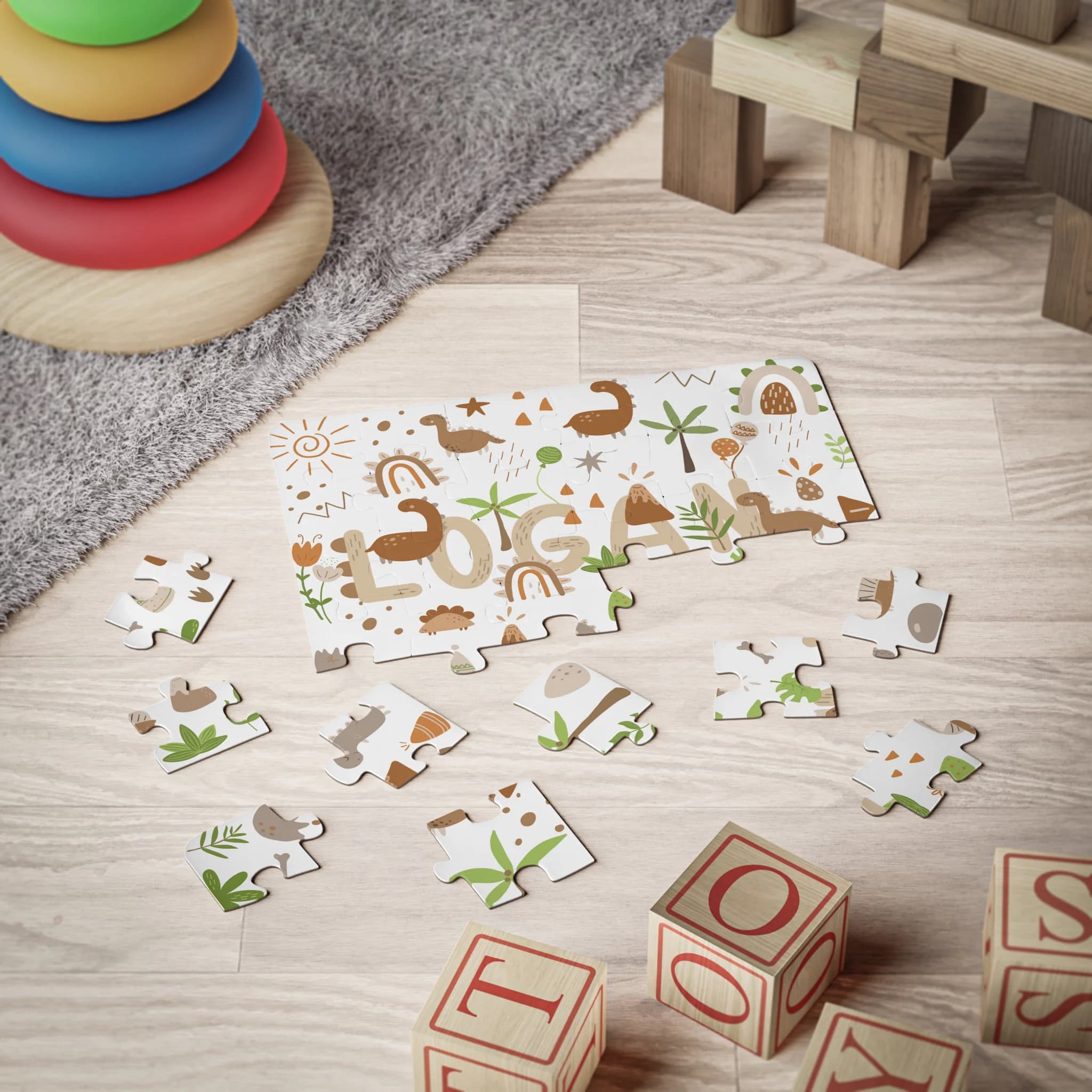 Personalized Boho Dinosaur Puzzle: Custom Name Kids Puzzle, 30 Pieces - image 5