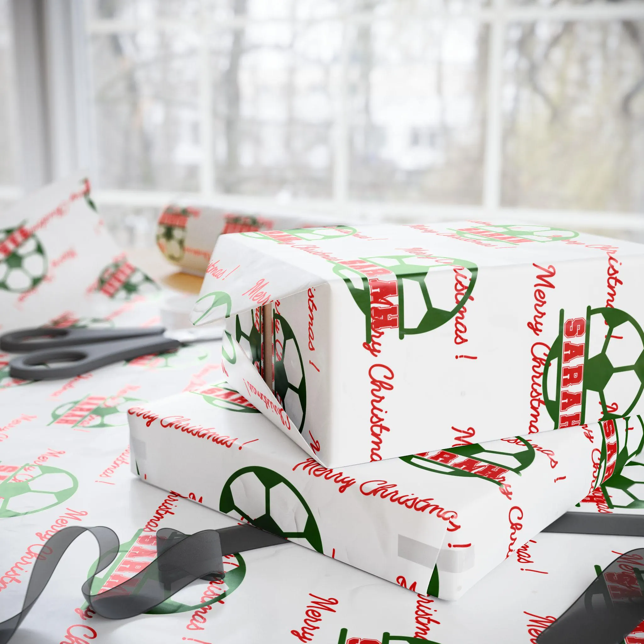 Personalized Sports Soccer Christmas Wrapping Paper: Custom Monogram Gift Wrap - image 4
