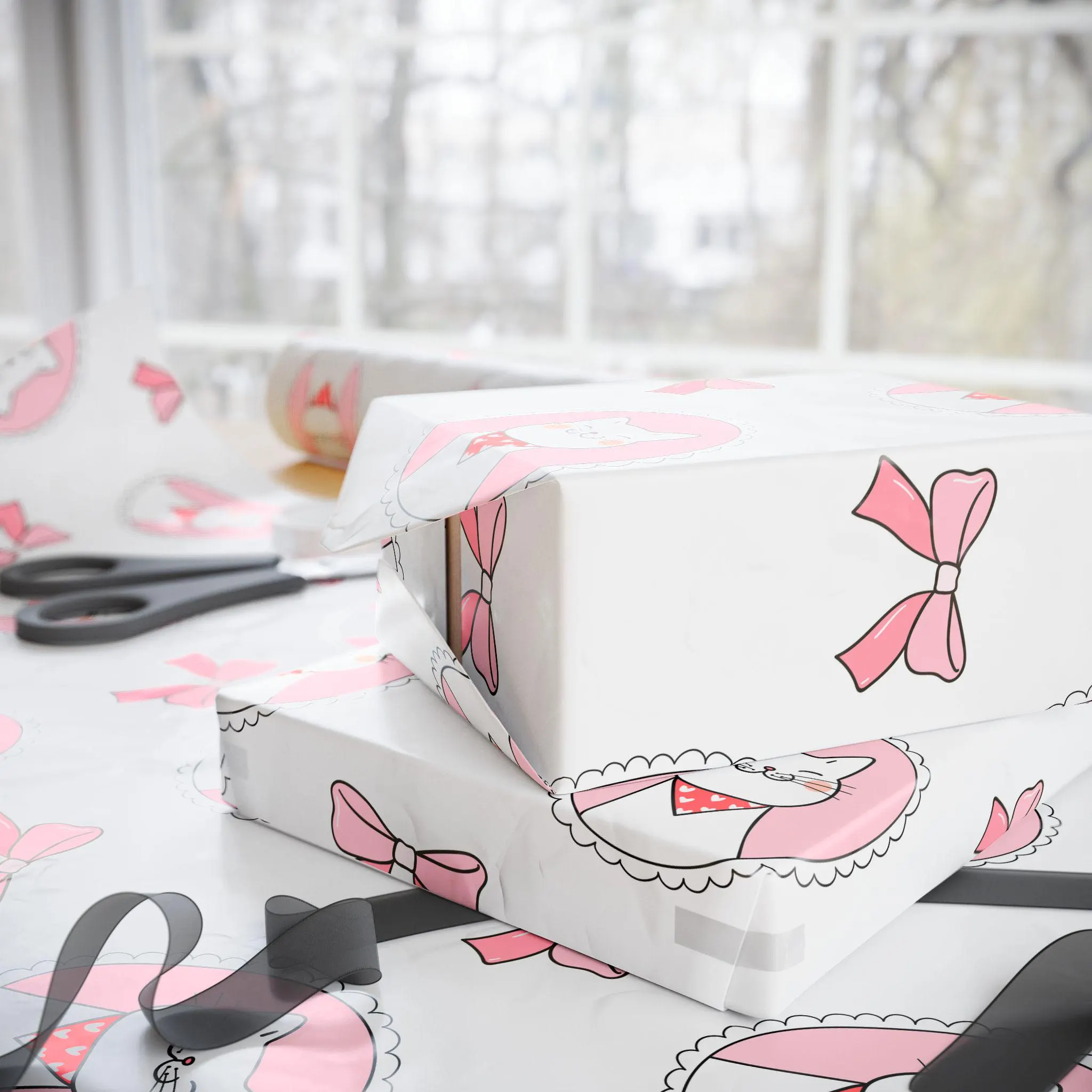 Coquette Cat Gift Wrap: Pink Bows, Birthday Paper - image 3