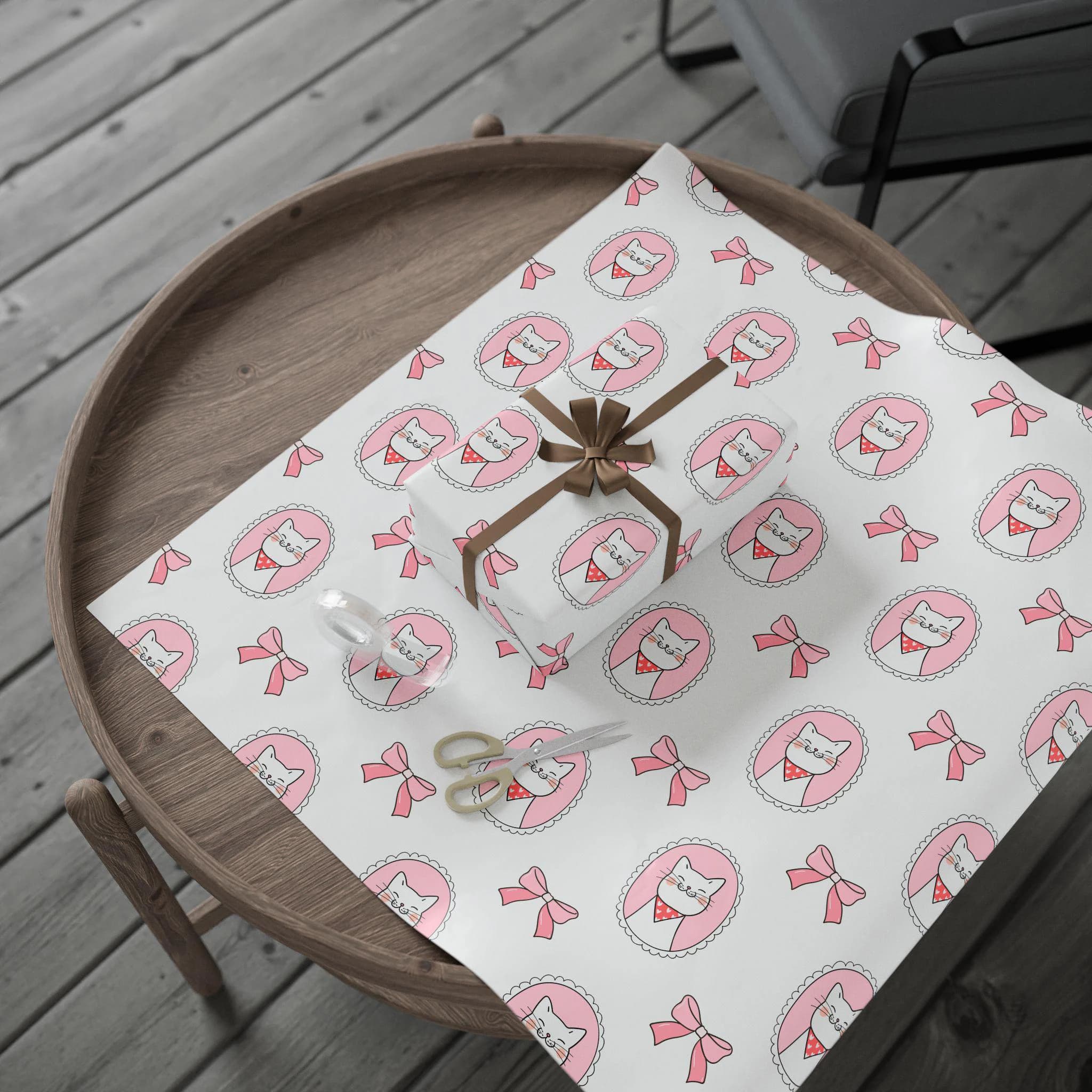 Coquette Cat Gift Wrap: Pink Bows, Birthday Paper - image 4