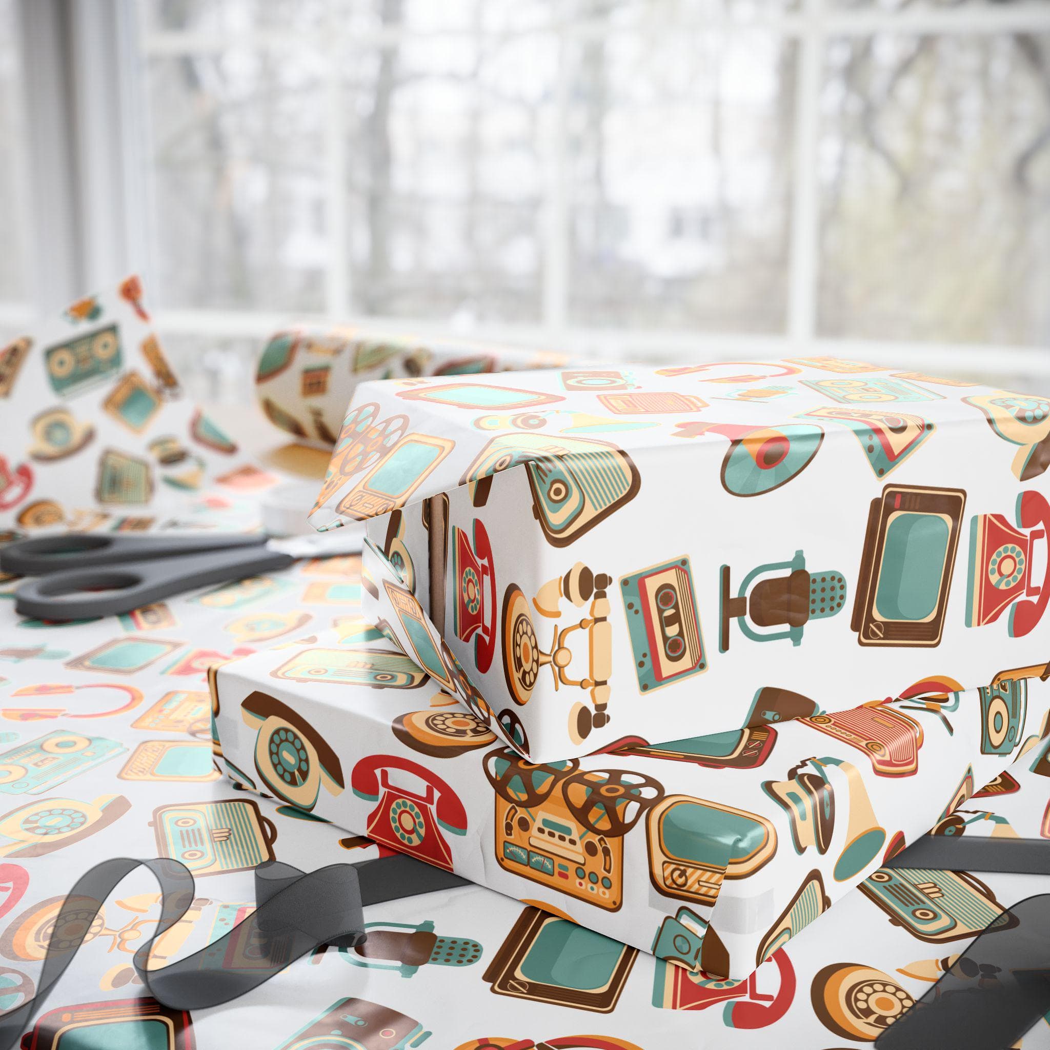 Fathers Day Retro Gadgets Gift Wrap: Vintage Electronics, 50s-70s Style - image 3
