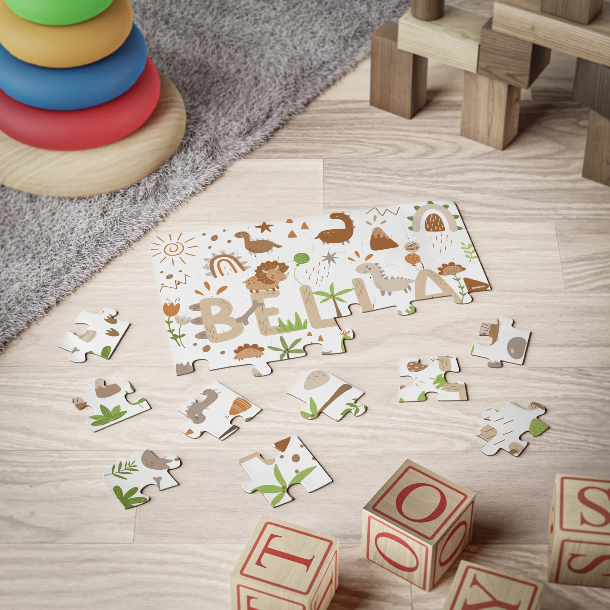 Personalized Boho Dinosaur Puzzle: Custom Name Kids Puzzle, 30 Pieces - image 4