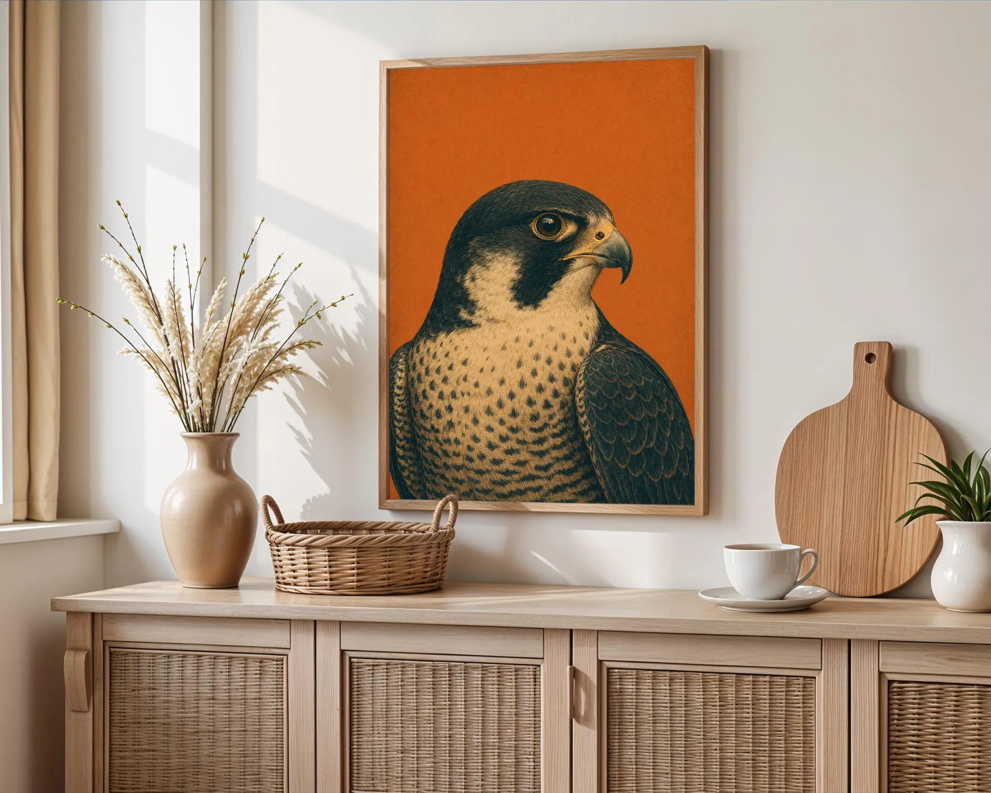 Vintage Hawk Art Print, Minimalist Mid Century Bird Poster, Peregrine Falcon Wall Art - image 3