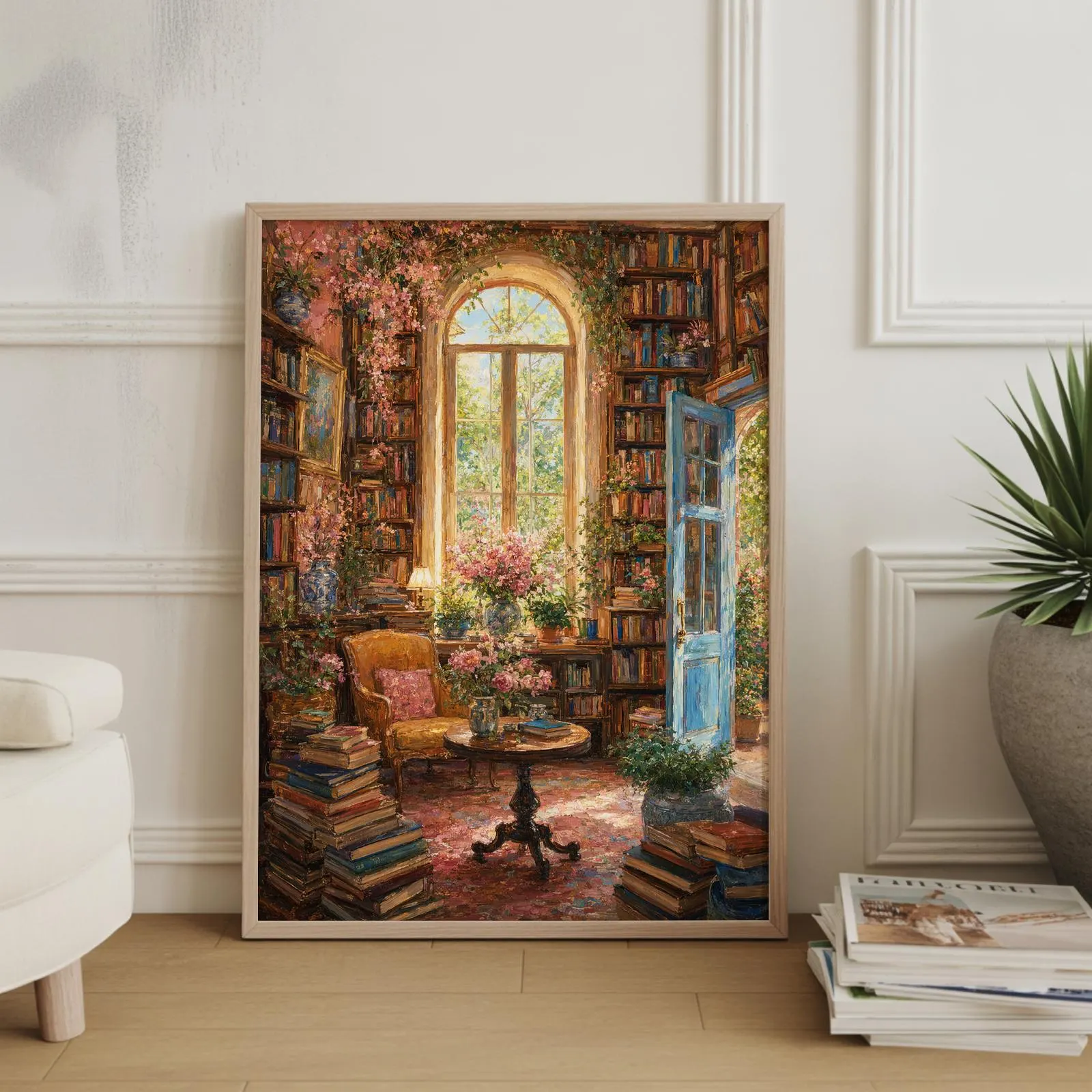 Vintage Library Poster, Bookshelf Print, Literary Nostalgia Wall Art