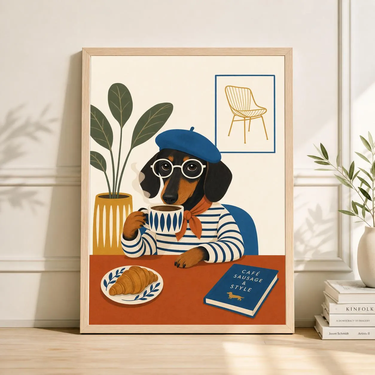Dachshund Coffee Poster, Mid-Century Style Sausage Dog Art Print