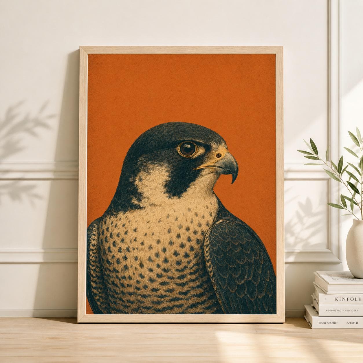 Vintage Hawk Art Print, Minimalist Mid Century Bird Poster, Peregrine Falcon Wall Art