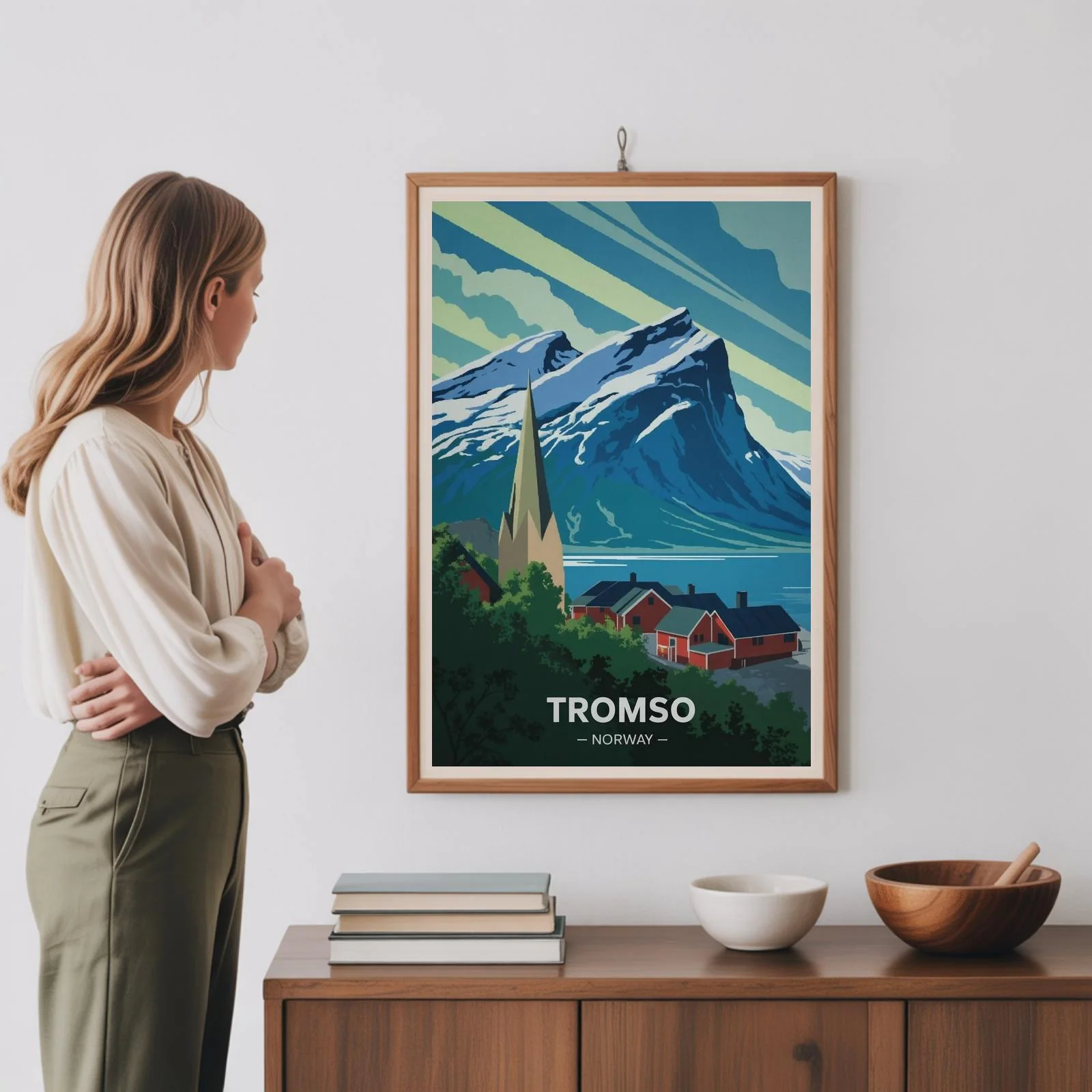 Tromso Norway Travel Poster: Northern Lights, Arctic Cathedral, Fjords Retro Art - image 4