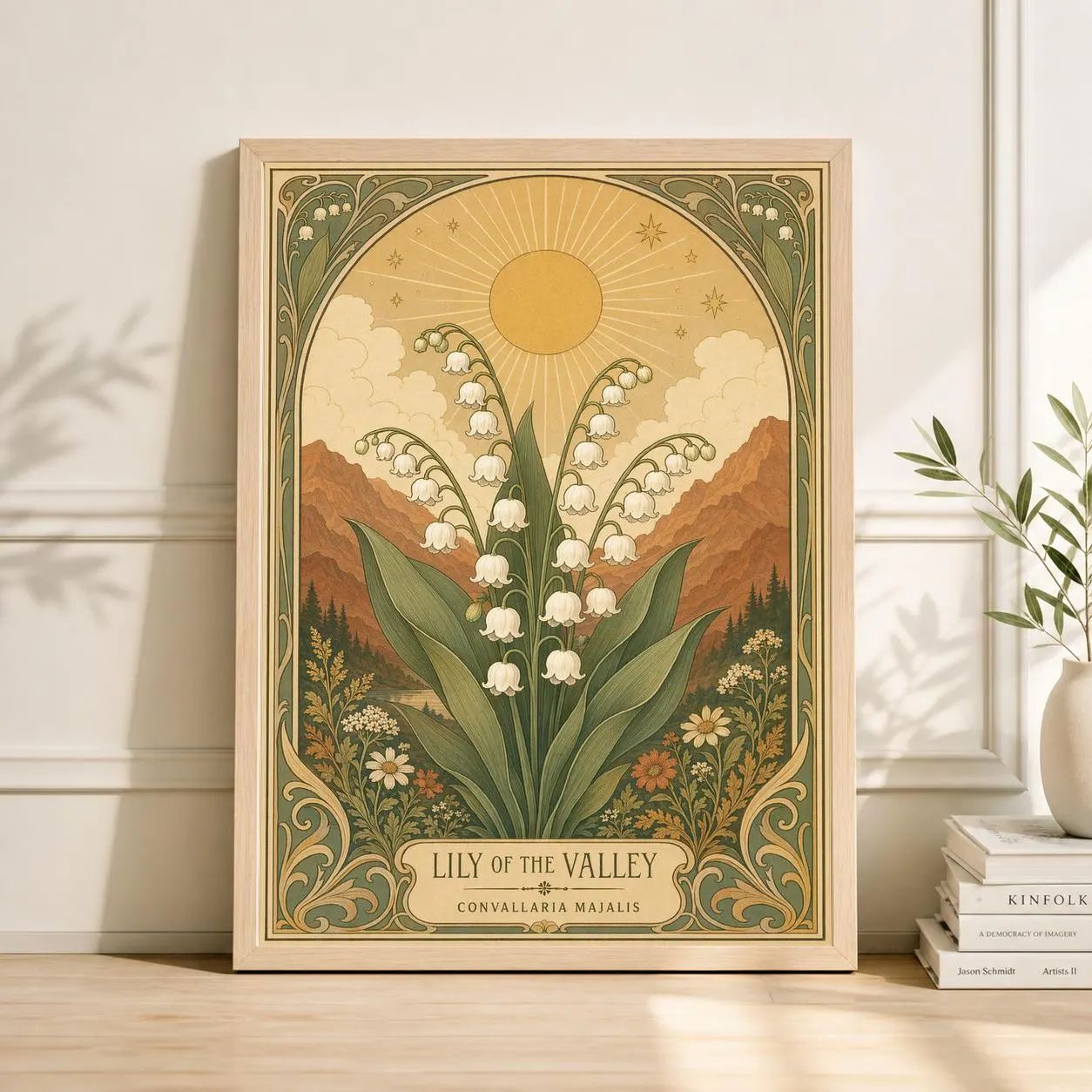 Lily of the Valley Print, Mystical Celestial Boho Wall Art, Art Nouveau Botanical Poster