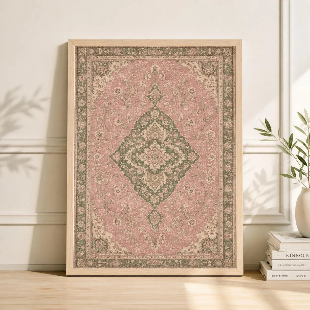 Vintage Persian Medallion Rug Poster, Intricate Floral Carpet Pattern Wall Art