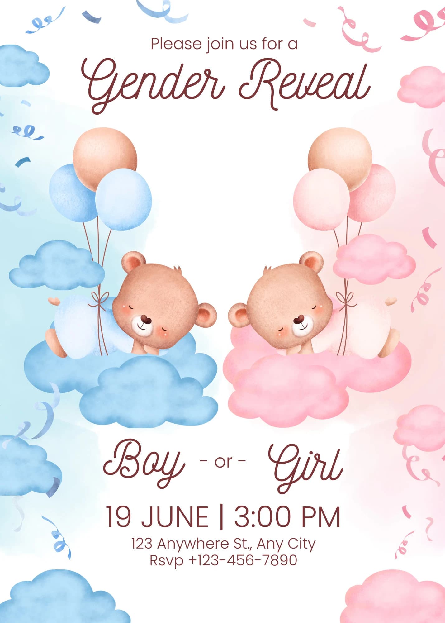 Watercolor Bears Gender Reveal Invitation Template (Digital Download) - image 5
