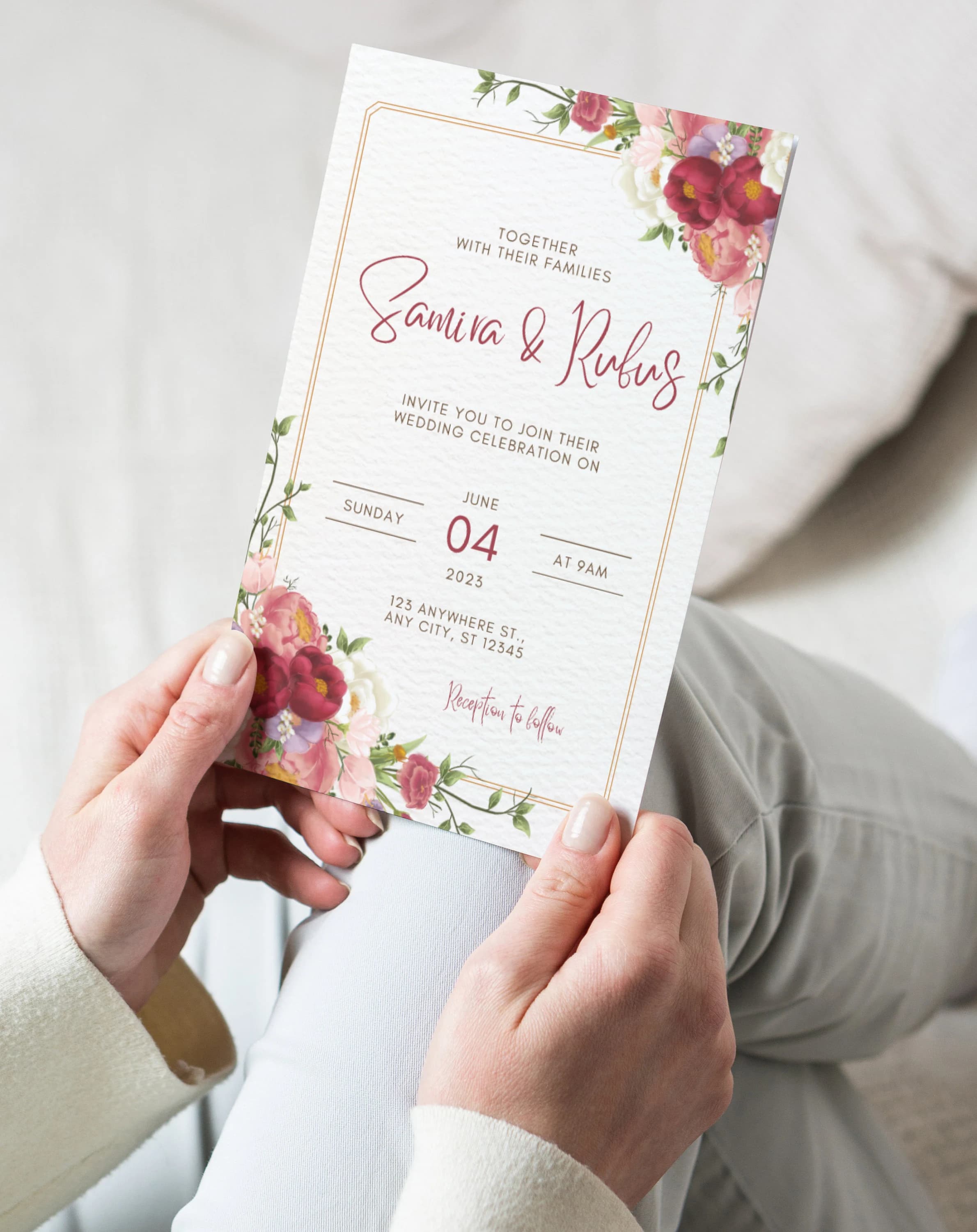 Dark Red Floral Wedding Invitation Template (Digital Download) - image 5