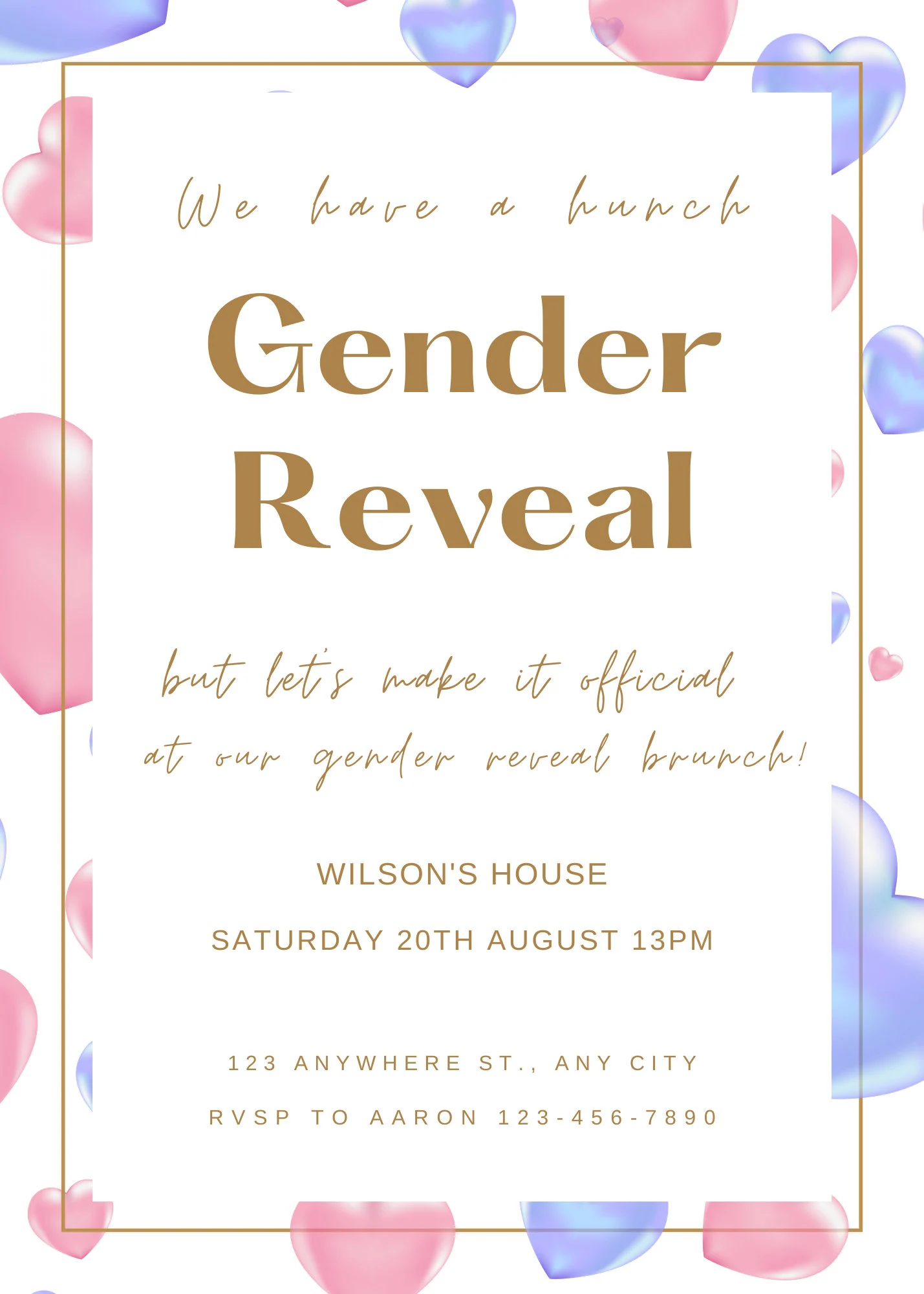 Editable Digital Download Pink And Blue Love Hearts Elegant Bright Gender Reveal Invitation Template - image 5