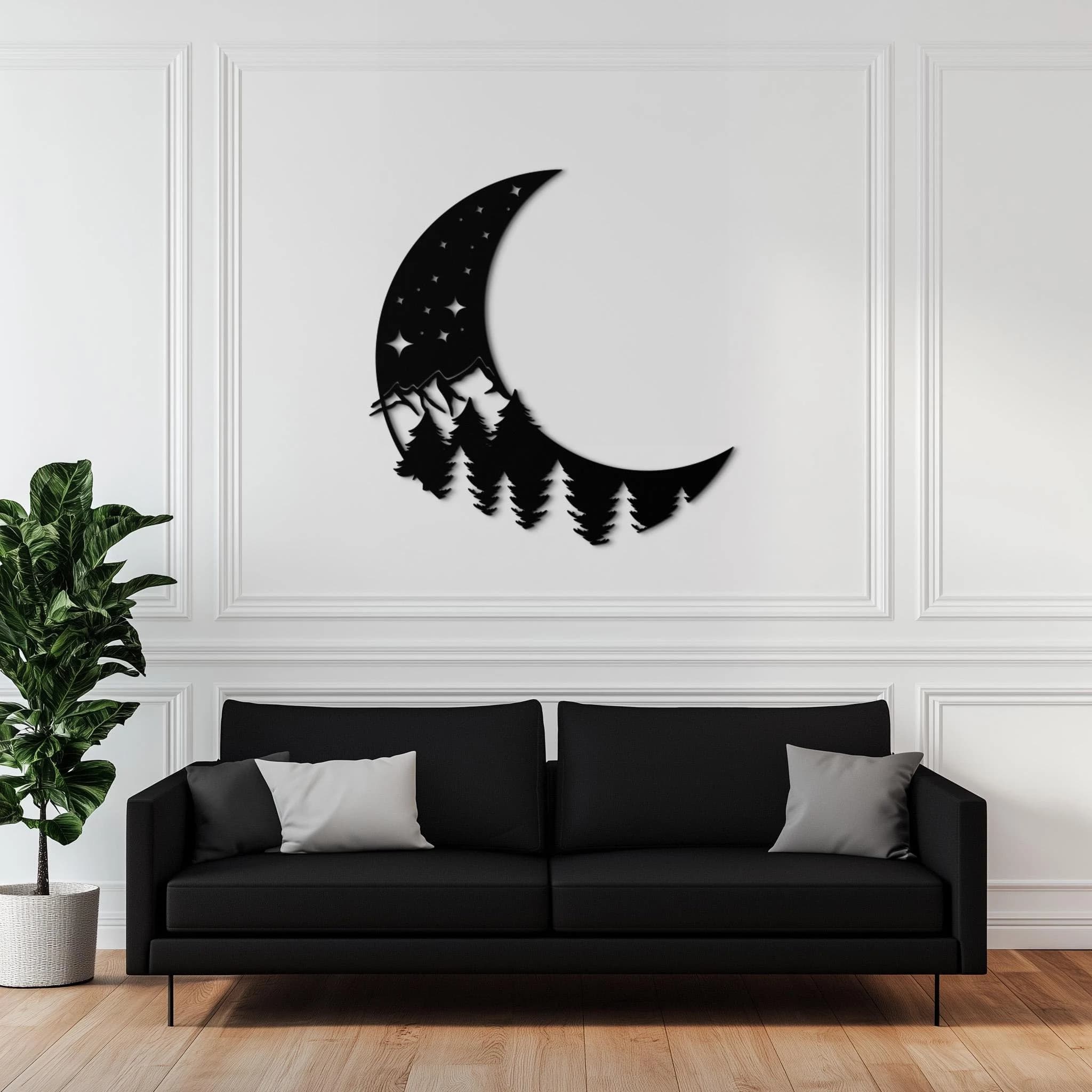 Moon & Forest Metal Wall Art: Nature-Inspired Minimalist DecorNew Year's gift