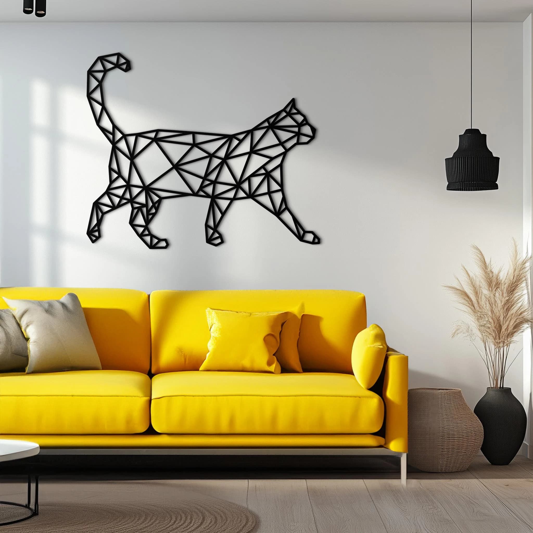 Geometric Cat Metal Wall Art: Modern Minimalist SculptureNew Year's gift