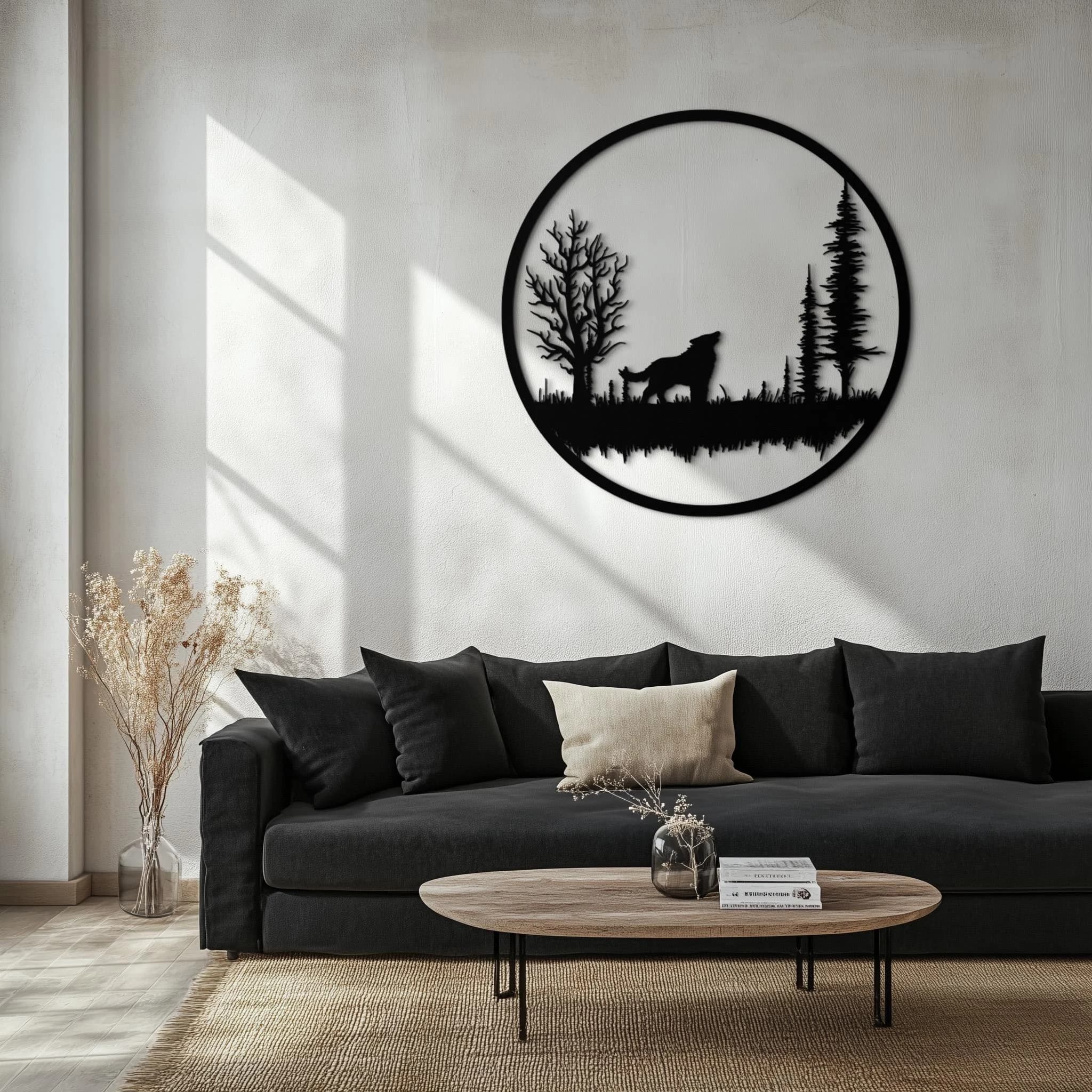 Wolf Silhouette Metal Wall Art: Modern Rustic Home DecorNew Year's gift