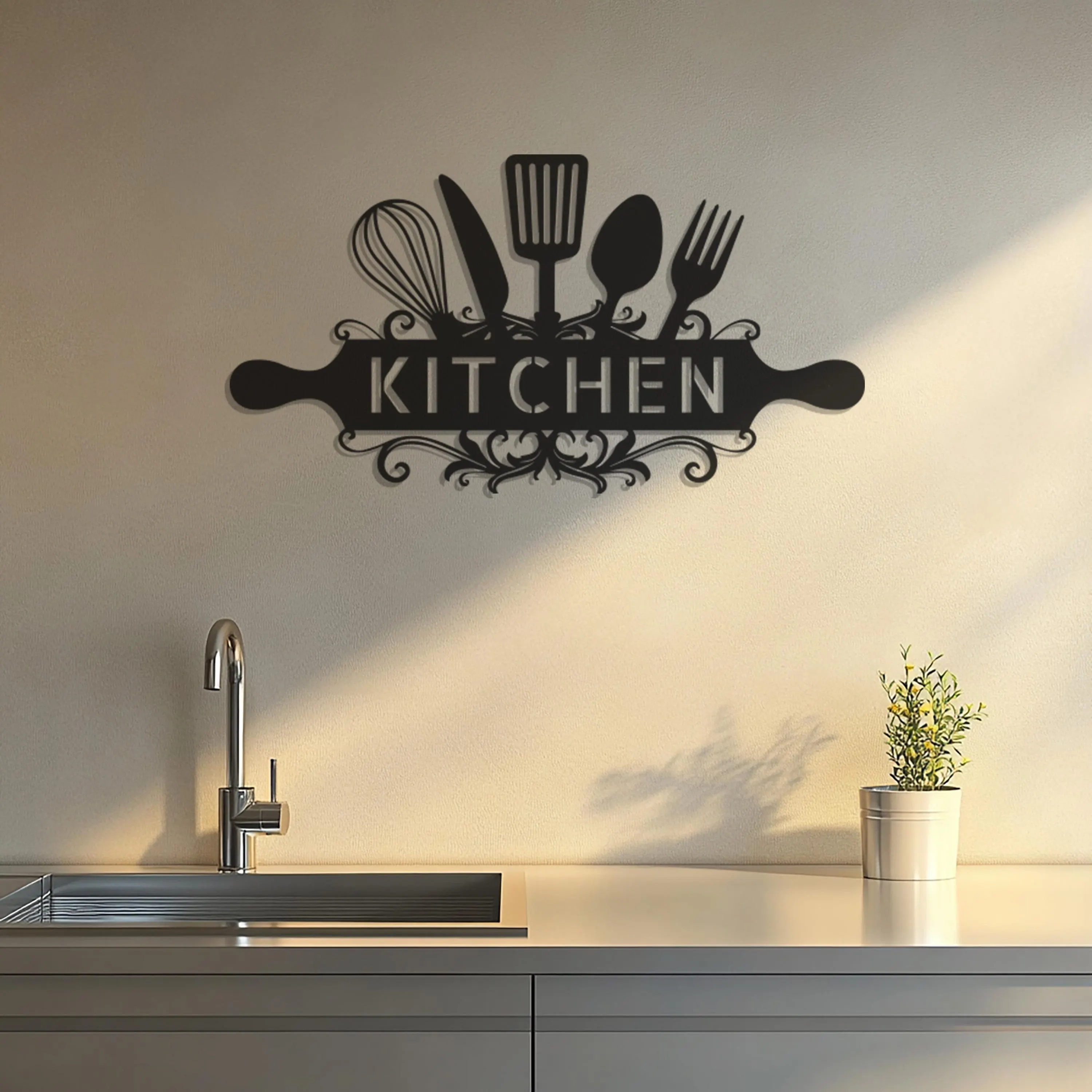Handmade Metal Kitchen Utensils Wall Art: Modern Farmhouse DecorNew Year's gift