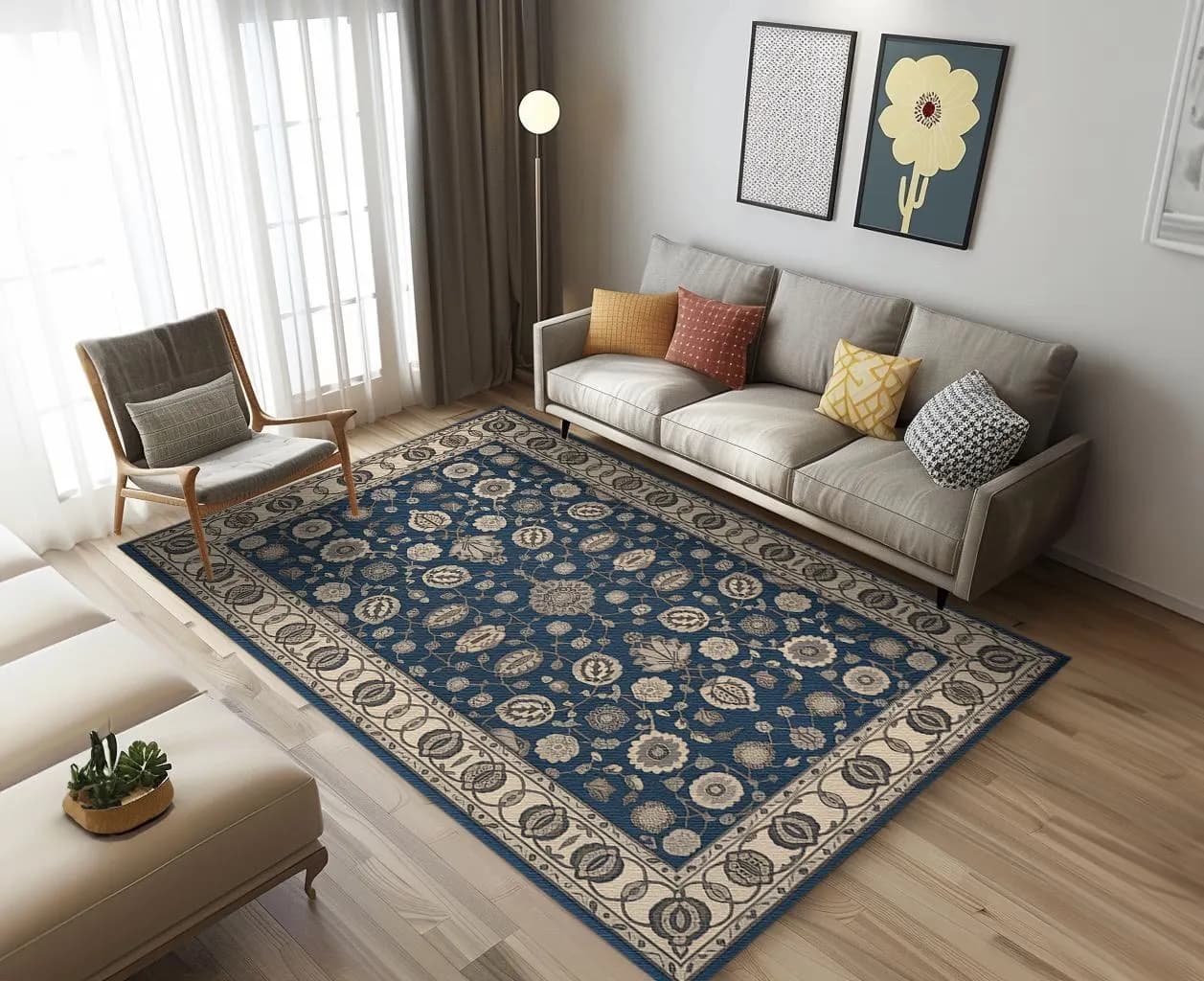 Boho style area rug with washable and decorative design, featuring traditional farmhouse-inspired accents. Perfect for cozy living rooms, entryways, or gardens, and a unique gift idea for stylish home decor.