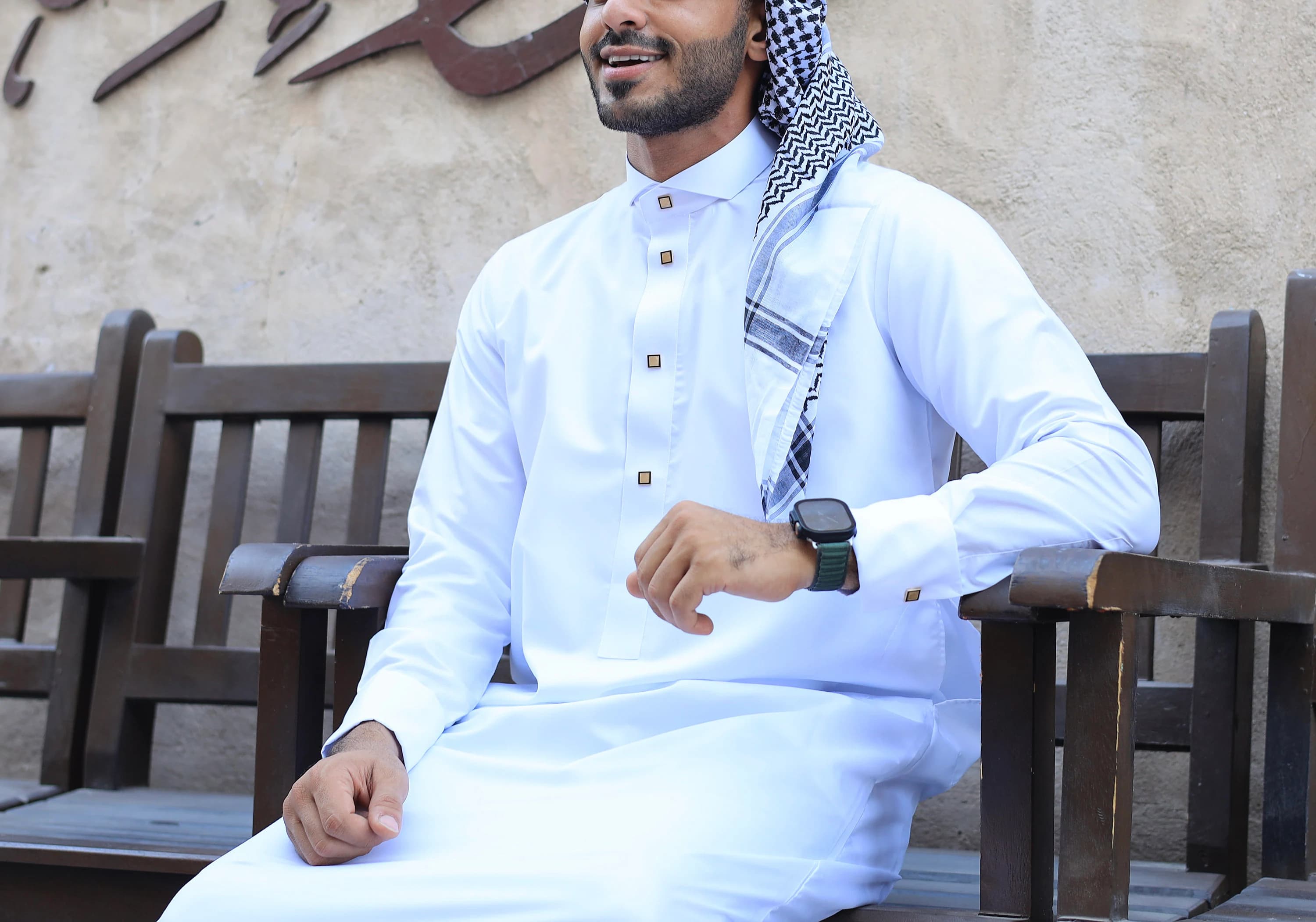 White Thobe for Men with Gold Buttons, Japanese Cotton Collar Jubba, Eid Nikah - image 5