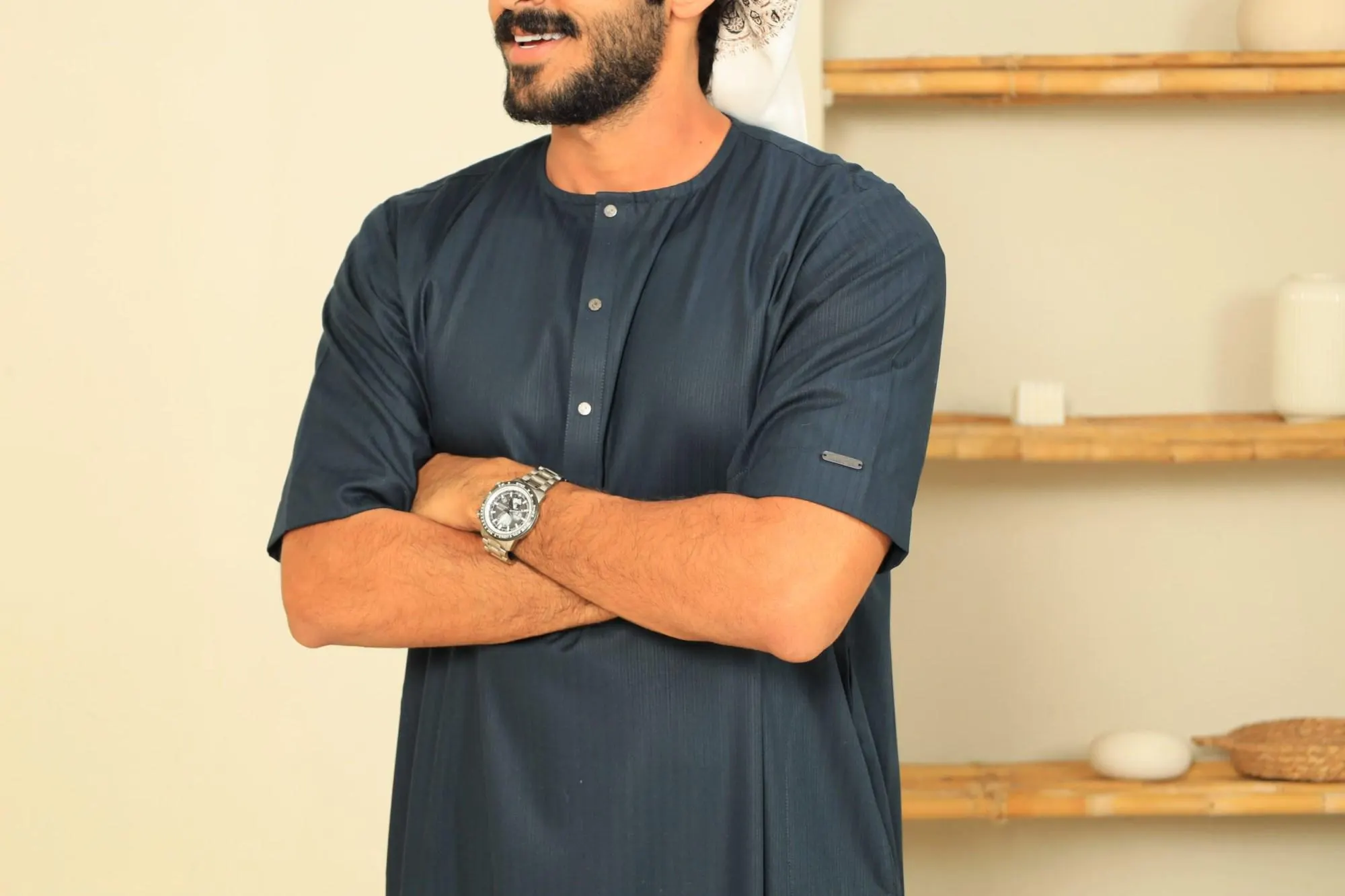 Charcoal Short Sleeve Thobe for Men, Press Button Summer Jubba, Everyday Dishdasha - image 5