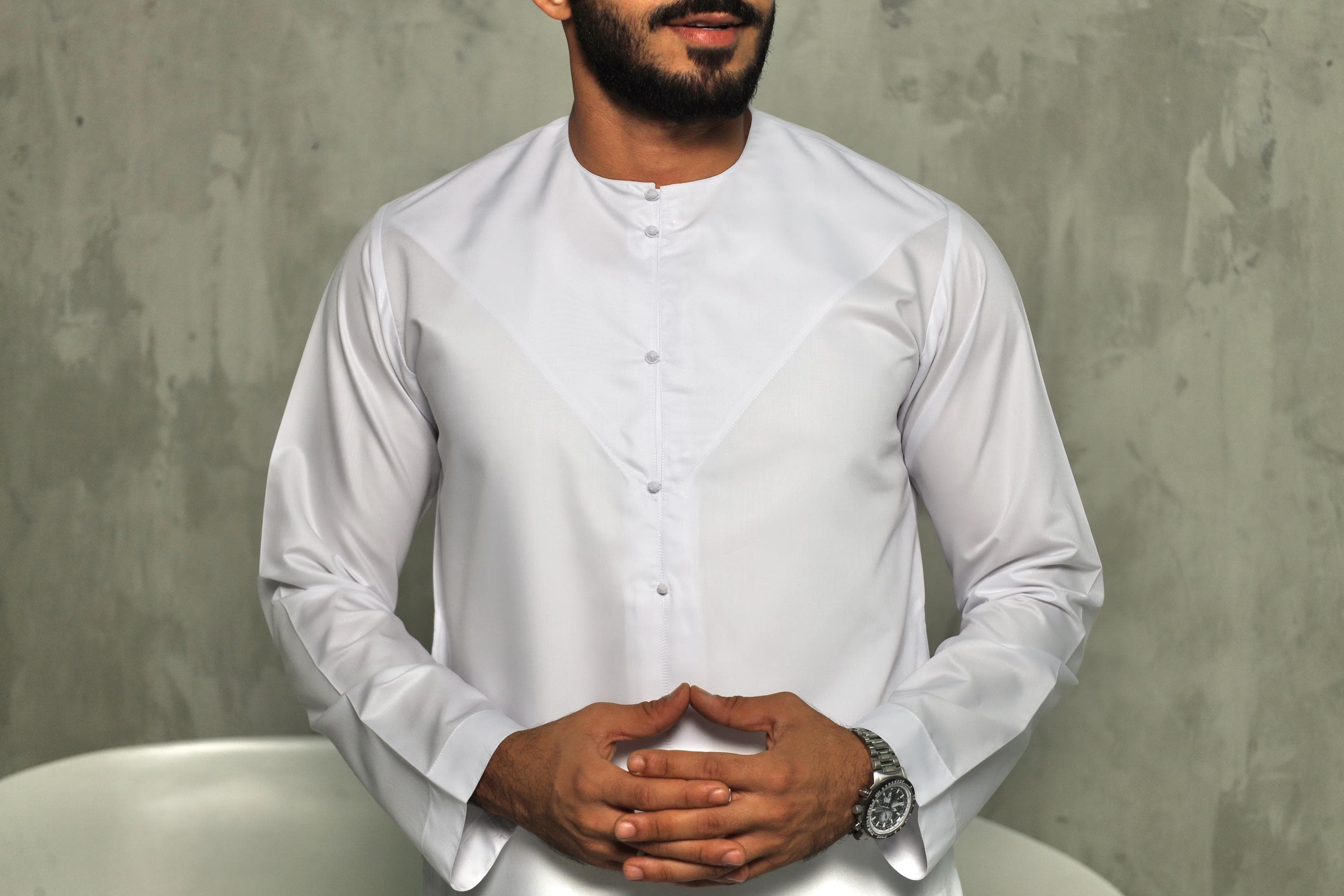 White Emirati Thobe for Men with Detachable Tassel, Japanese Cotton Kandura, Eid - image 2