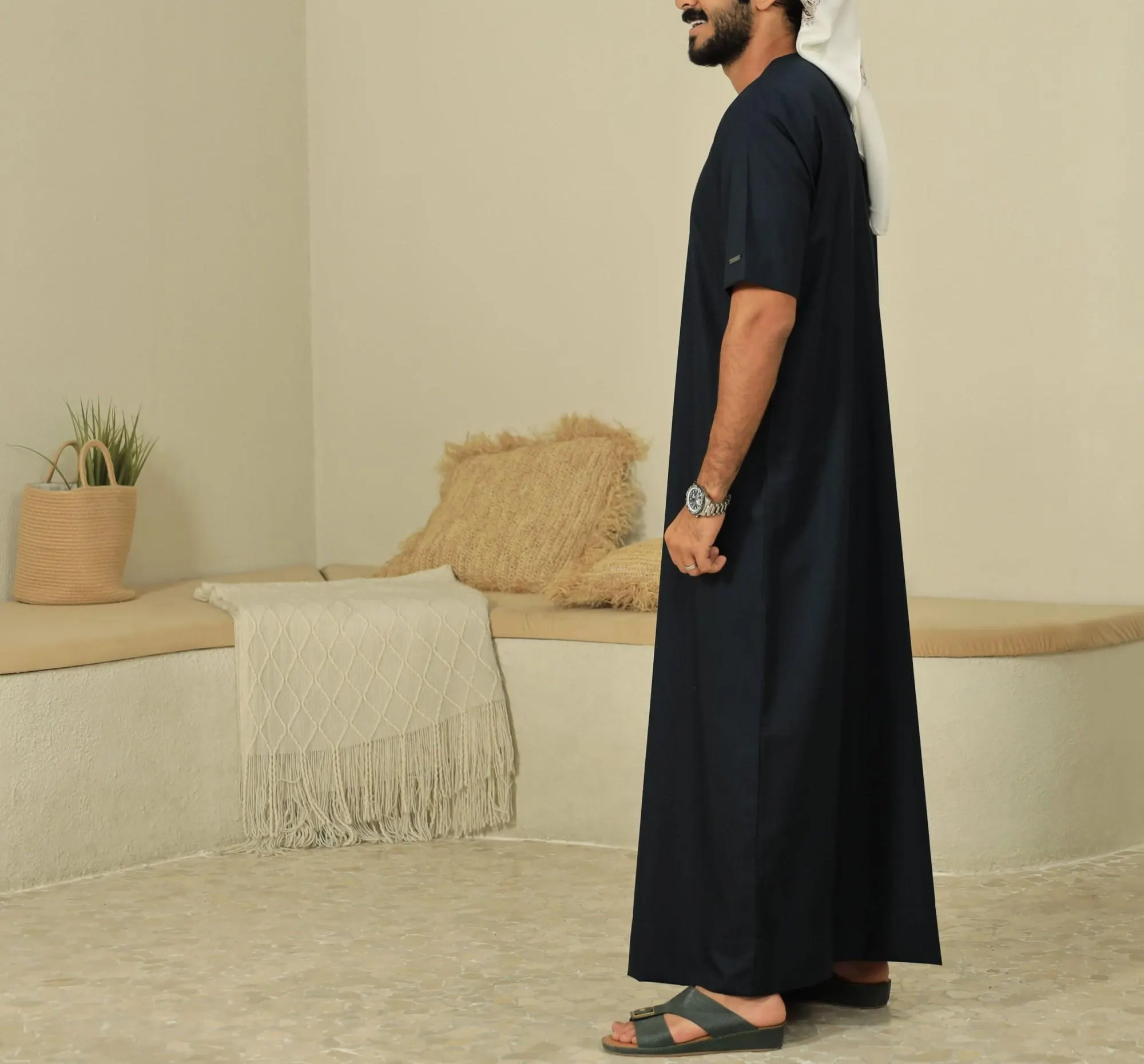 Charcoal Short Sleeve Thobe for Men, Press Button Summer Jubba, Everyday Dishdasha - image 4