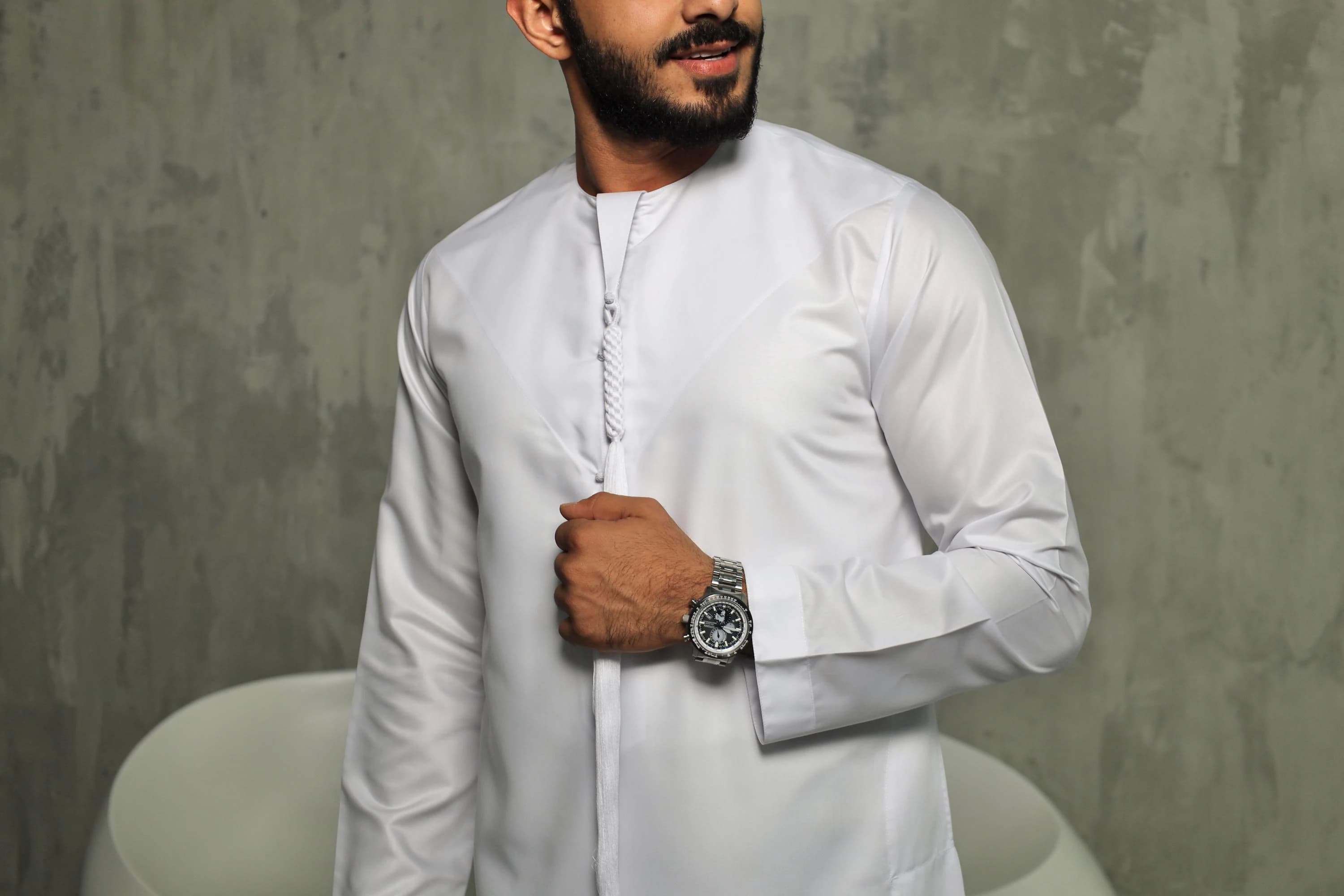 White Emirati Thobe for Men with Detachable Tassel, Japanese Cotton Kandura, Eid