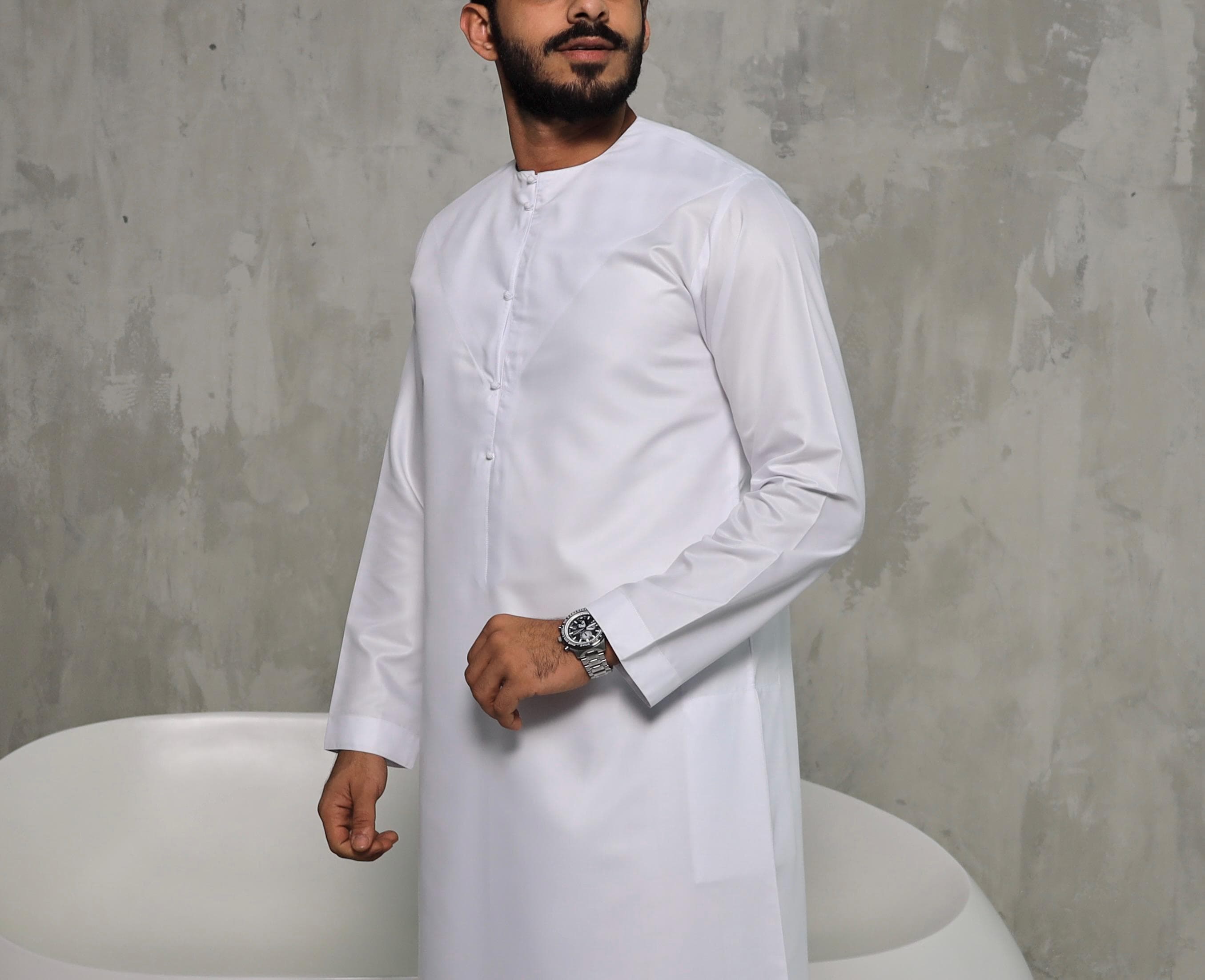 White Emirati Thobe for Men with Detachable Tassel, Japanese Cotton Kandura, Eid - image 5
