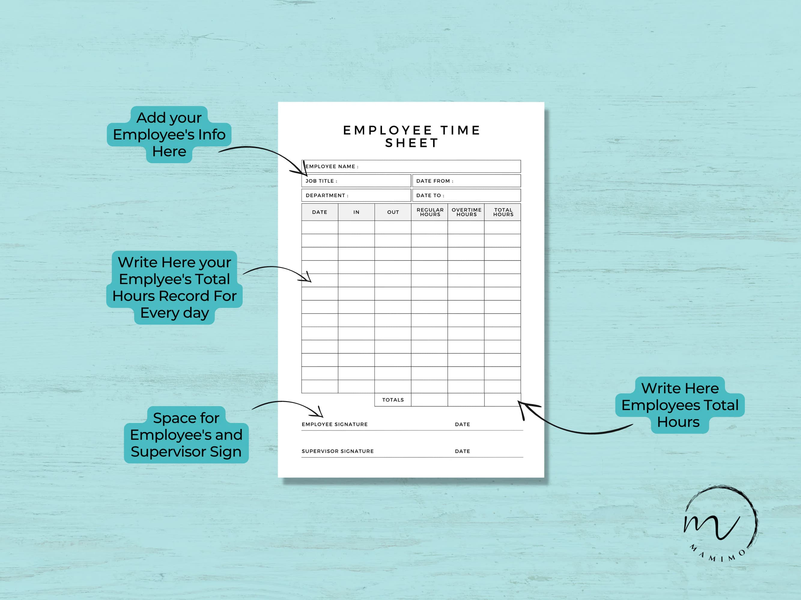 Employee Time Sheet, Employee Scheduling Timesheet, Office Time Card, Employee Timekeeping, Work Log Tracker, Printable, Fillable PDF - image 5