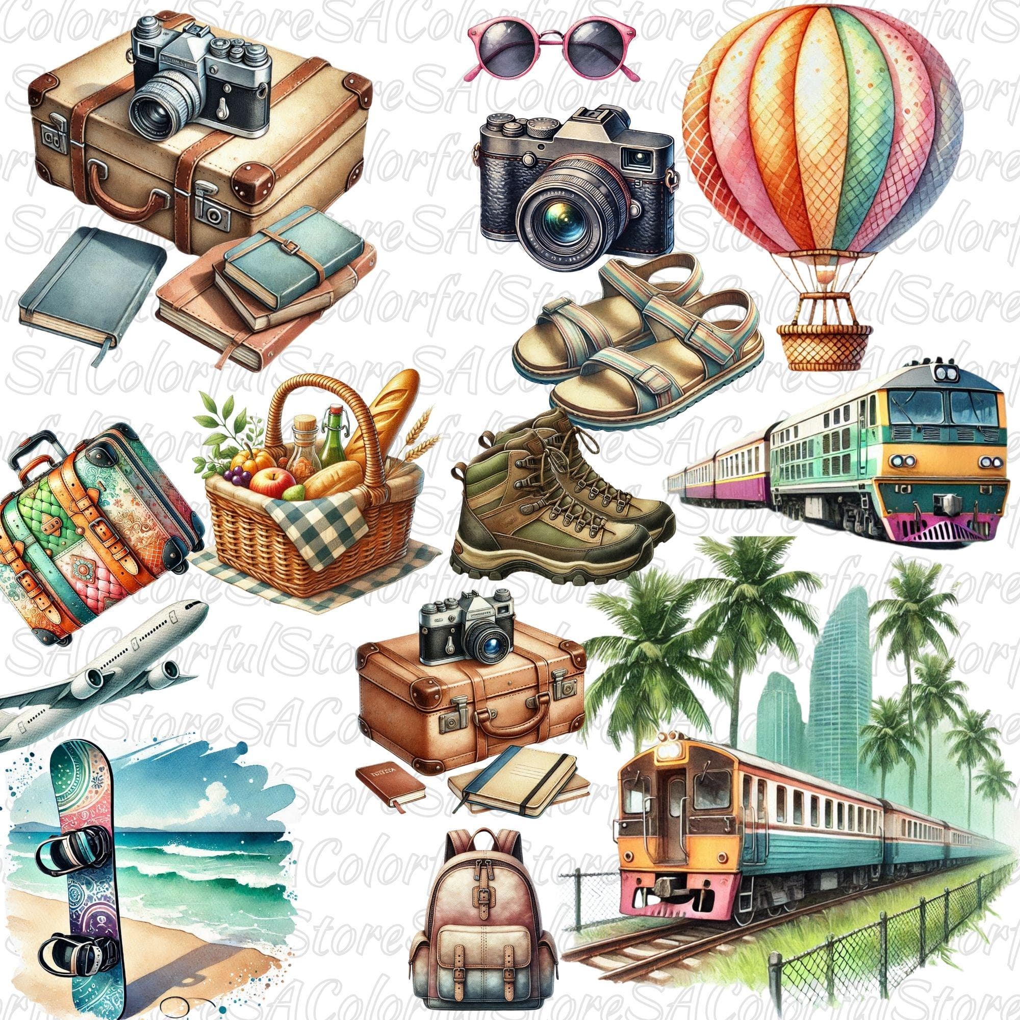 suitcase clipart, adventure clipart, travel clipart, vacation clipart, watercolor travel, clip art, holiday clipart, summer clipart, travel clip art, traveling clip art, vacation clip art, watercolor clipart, watercolor clip art, summer clipart, summer png, summer design, hello summer